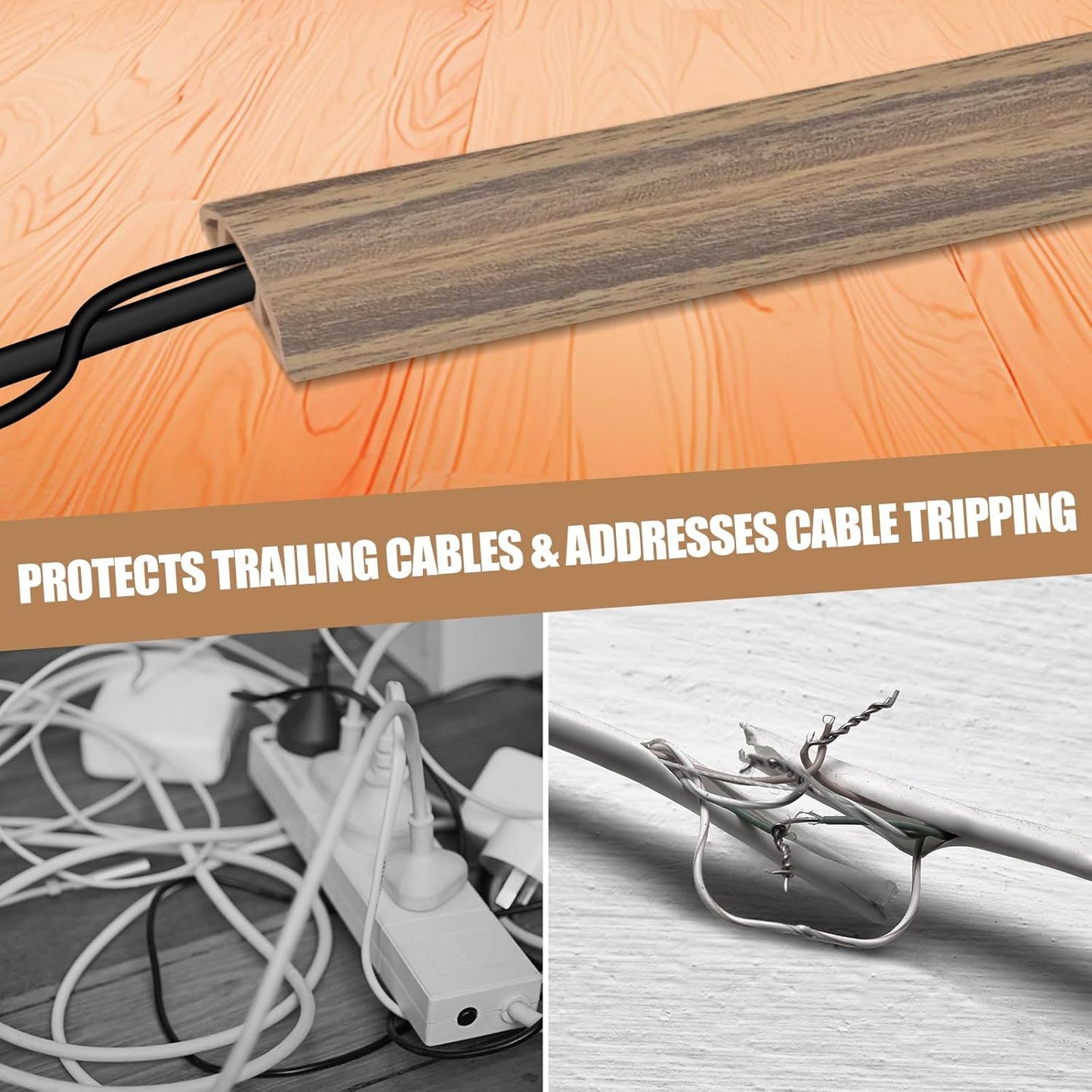 Floor Cord Cover Self Adhesive Cord Hider,10FT Cable Management, Extension Strip Protector for Wires, Prevent Cable Trips for Offices, Gyms, Exhibitions Cavity:0.39"(W) x0.27(H) Woodsmokedbrown