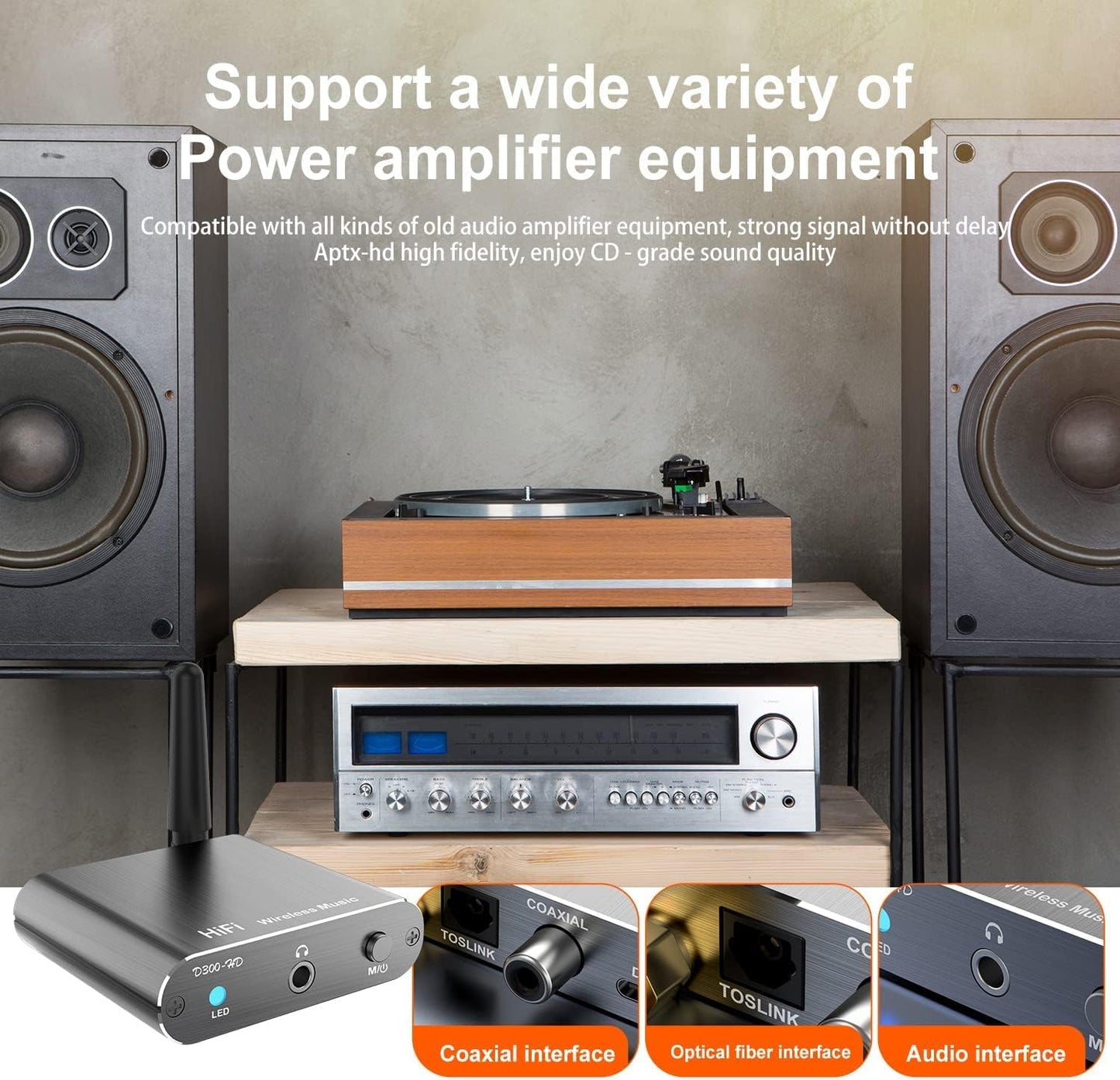 Bluetooth 5.2 Wireless Audio Transmitter Receiver Adapter for Home Stereo, Speakers and Headphones, Support Aux, Coxial and Optical Outputs