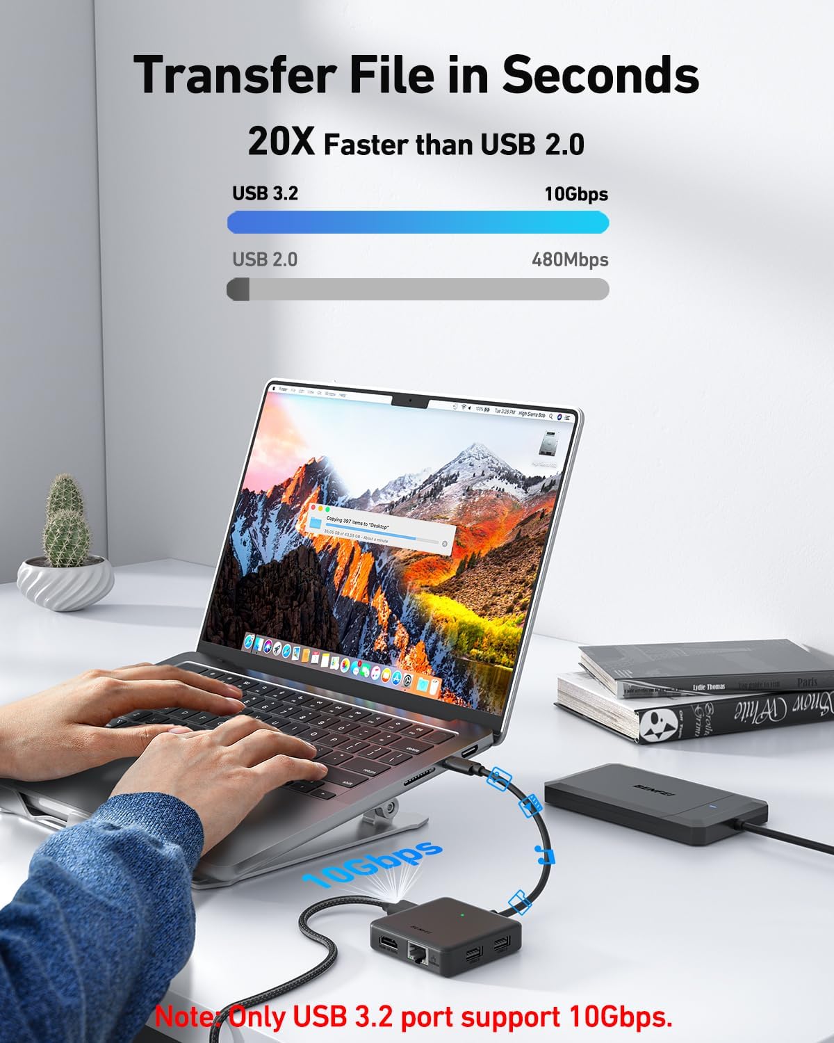 BENFEI USB C HUB 6in1 with HDMI(4K@60Hz), 100Mbps Ethernet, 100W Power Delivery, 1*USB 3.2 10Gbps and 2*USB 2.0, Compatible with iPhone 16 Pro/Max MacBook iPad Pro iMac S23 XPS17