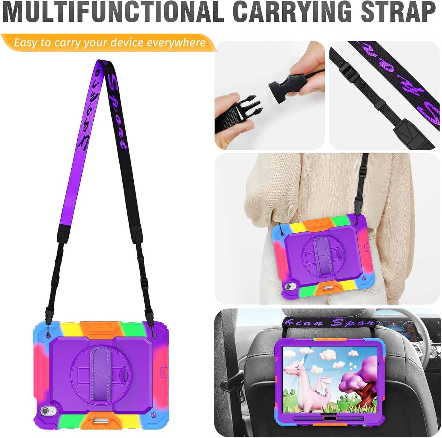 HXCASEAC Case for iPad Air 11 inch (2025 M3 / 2024 M2), Shockproof Design with Pencil Holder/Screen Protector/Rotating Hand Strap, Protective Cover for iPad Air 7th/6th Generation - Purple