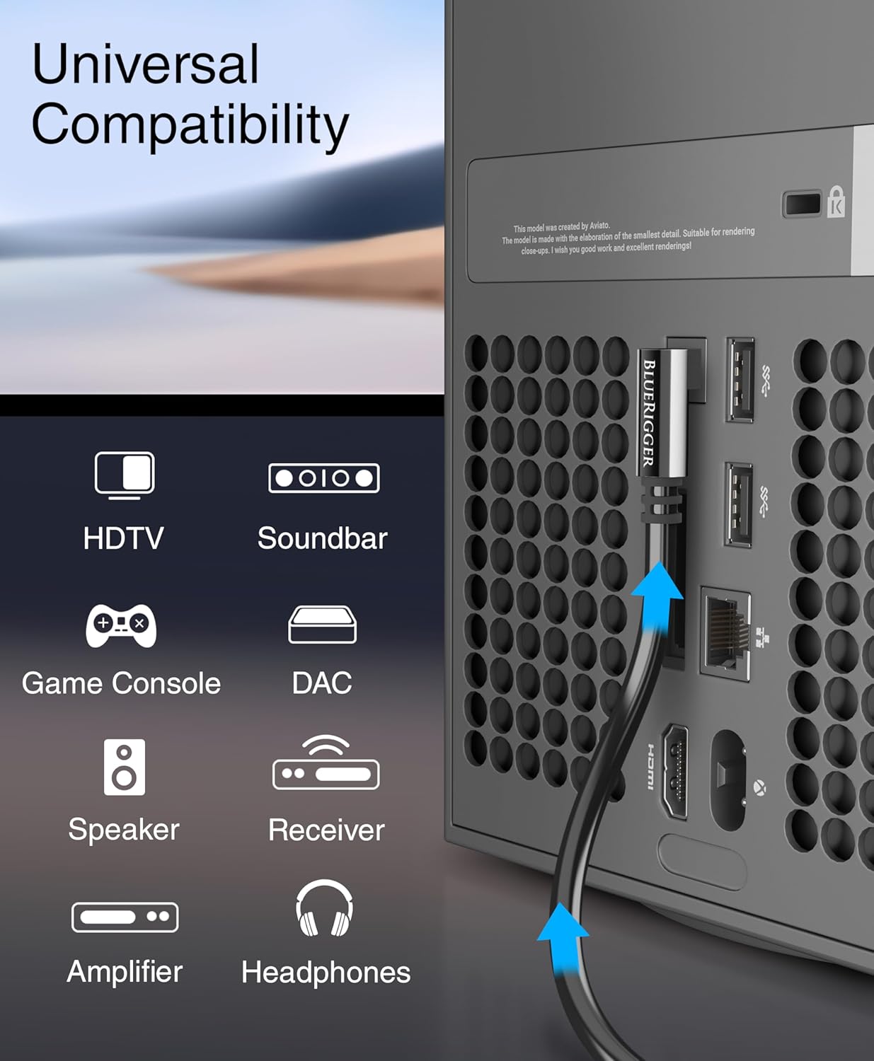 BlueRigger Optical Audio Toslink Cable - 15FT (90 Degrees Optical Cable for Soundbar, 360 Degree Rotatable Right Angle, S/PDIF Digital Toslink) - Fiber Optic Compatible with HDTV, Game Console, DVR