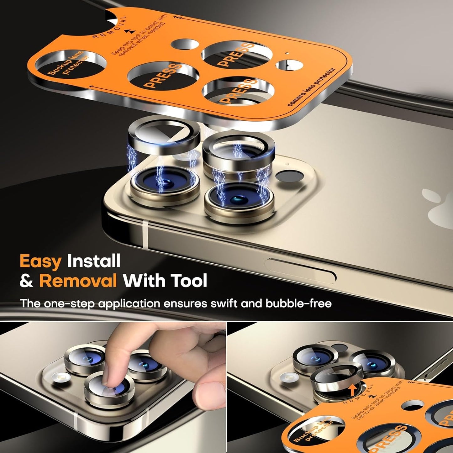 Camera Lens Protector for iPhone 16 Pro Max/16 Pro/15 Pro Max/15 Pro/14 Pro Max/14 Pro,Sapphire Glass Metal Individual Camera Cover Screen, Anti-drop, Case Friendly- Natural Titanium