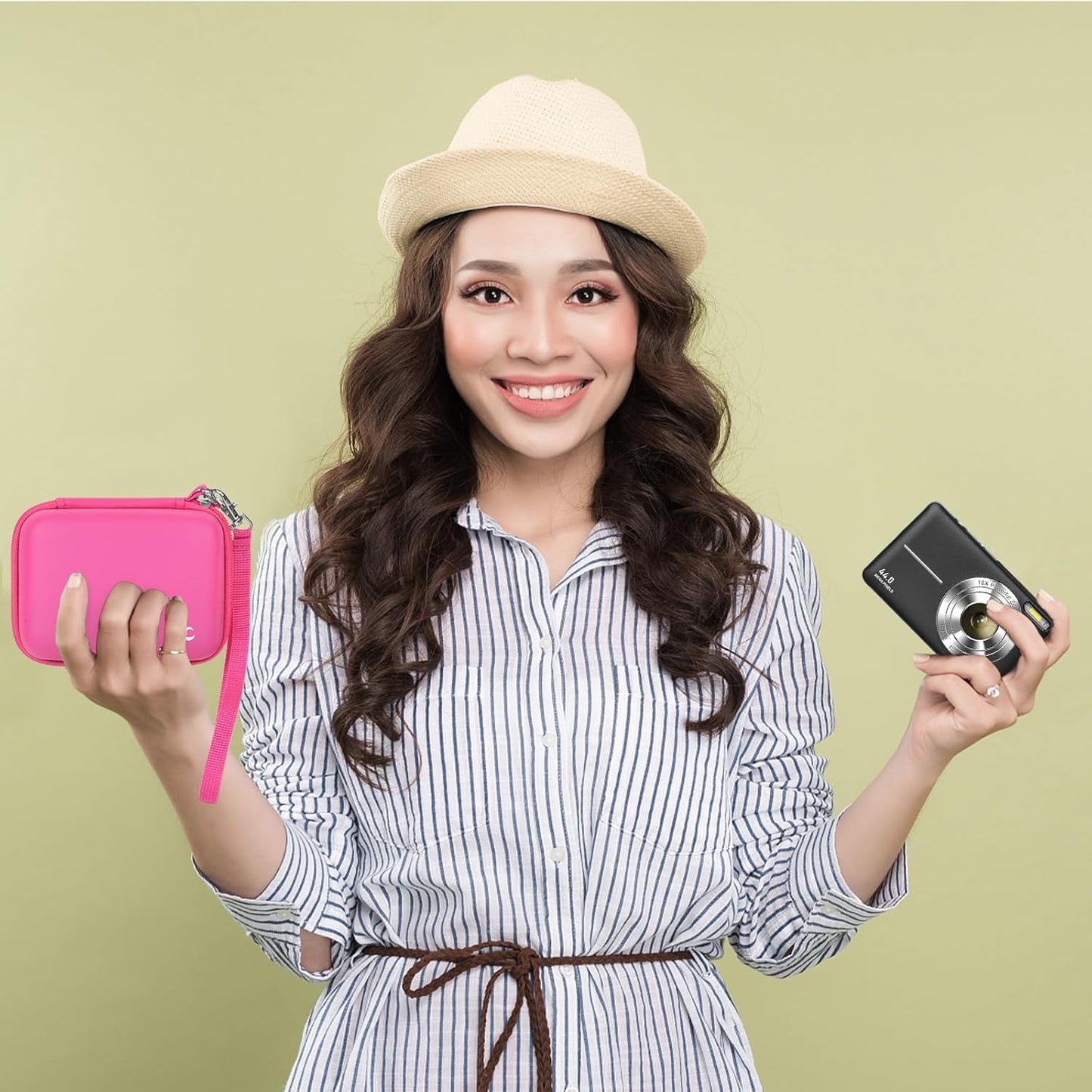 Carrying & Protective Case for Digital Camera, AbergBest 21 Mega Pixels 2.7" LCD Rechargeable HD/Kodak Pixpro/Canon PowerShot ELPH 180/190 / Sony DSCW800 / DSCW830 Cameras for Travel - Bright Pink