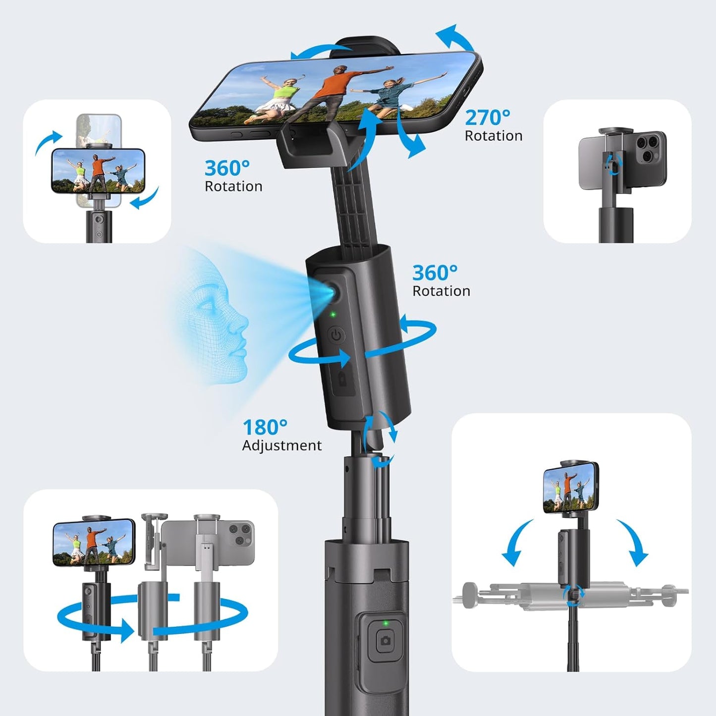 Auto Face Tracking Tripod,67''Phone Tripod for iPhone,360° Rotation Follows Your Movement,Bluetooth Remote,Phone Holder for Vlog,Live Streaming, Video Call,Content Creators.