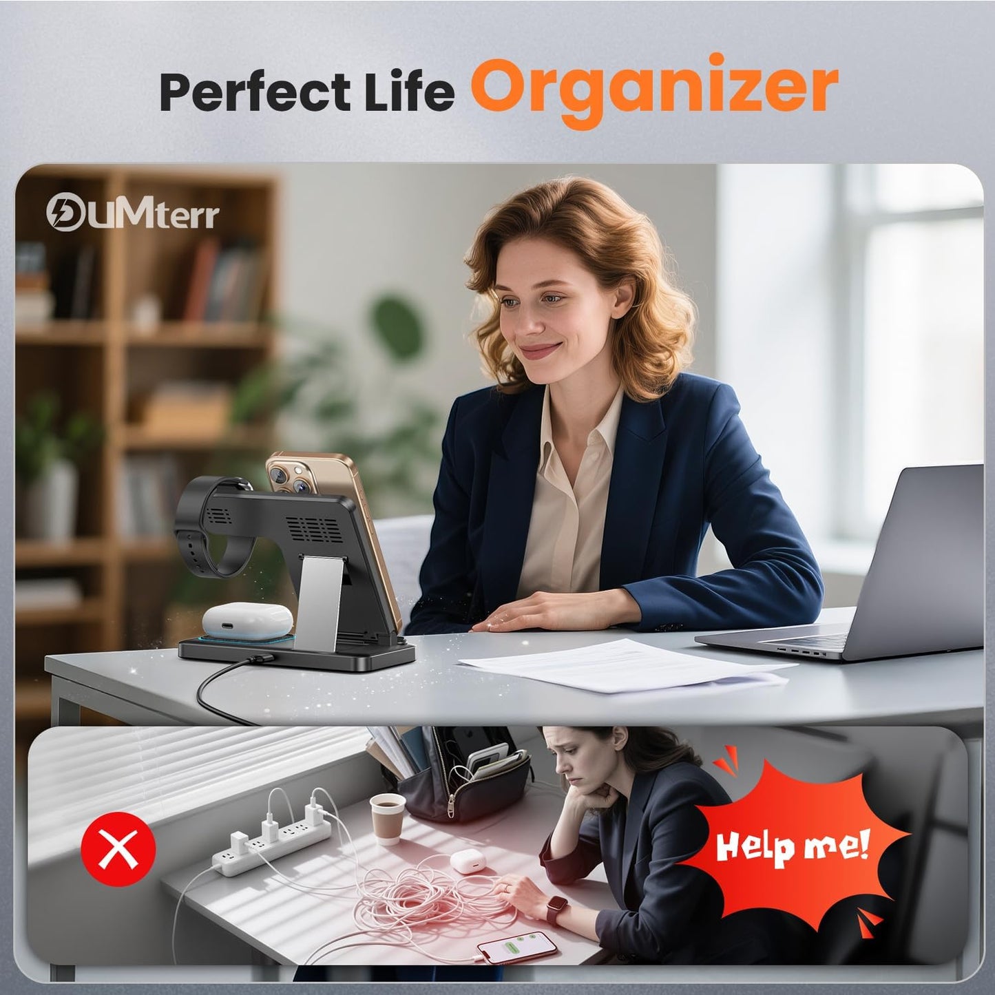 DUMTERR 3 in 1 Wireless Charger for iphone 16 15 14 13 12 11 XR 8, Apple Charging Station for Apple Watch 10/9/Ultra/8/7/SE/6/5/4 & AirPods Series, Wireless Charging Station for Multiple Devices Apple