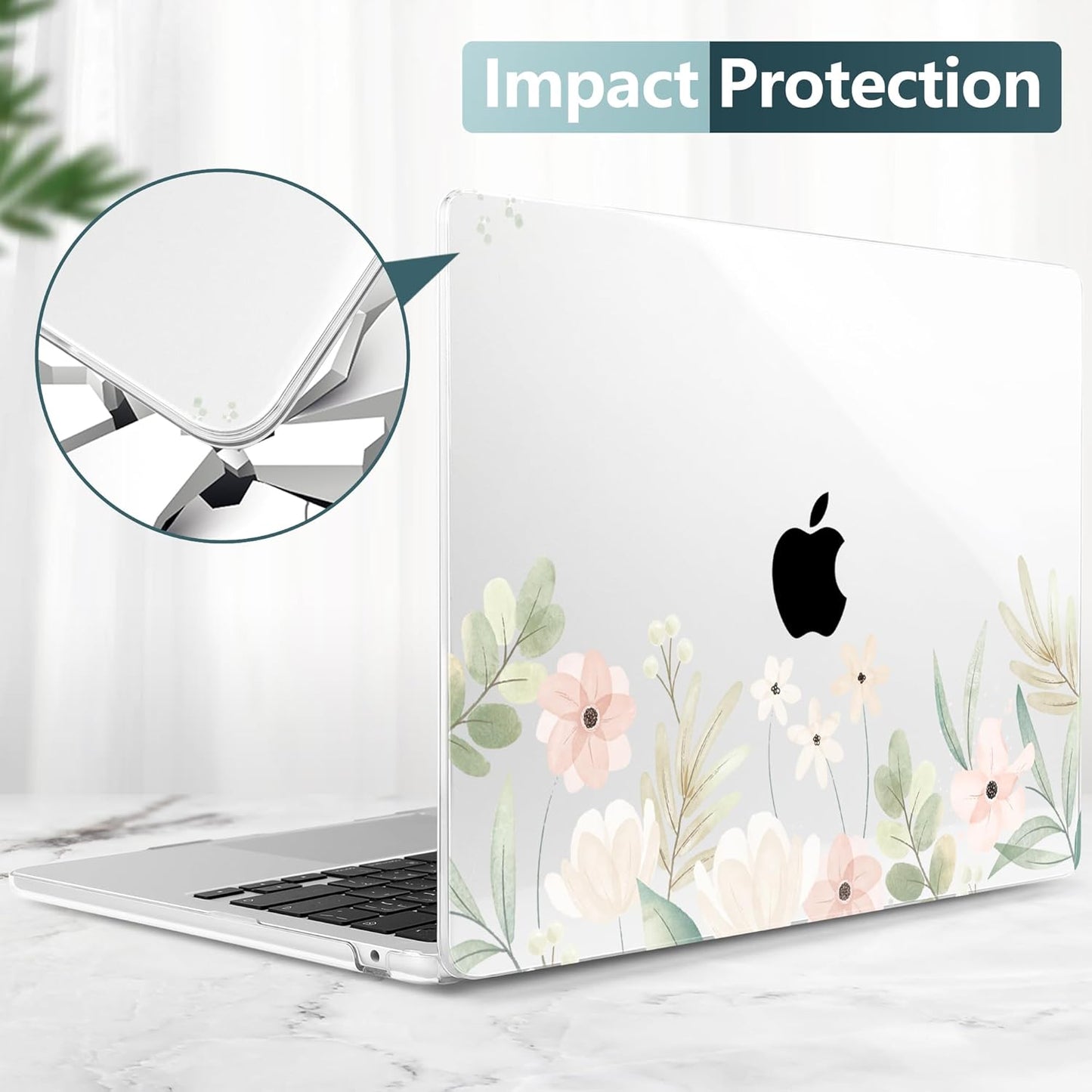 TWOLSKOO for M4 MacBook Air 13.6 inch Case 2025-2022 Release M4 A3240 M3 A3113 M2 A2681, Plastic Hard Shell & Screen Protector & Keyboard Cover & Trackpad Film, Watercolor Floral