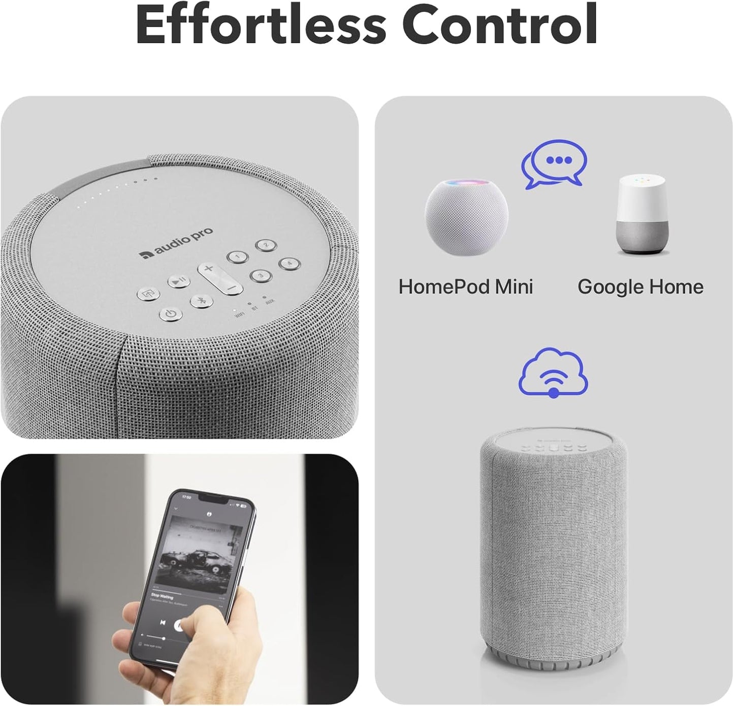 Audio Pro A10 MKII Wireless Multiroom Speaker, WiiM Edition | High Fidelity, Bluetooth, WiFi | Compatible with AirPlay 2, Google Cast, Siri, WiiM Home App, Stream Spotify, Tidal & More, Light Gray