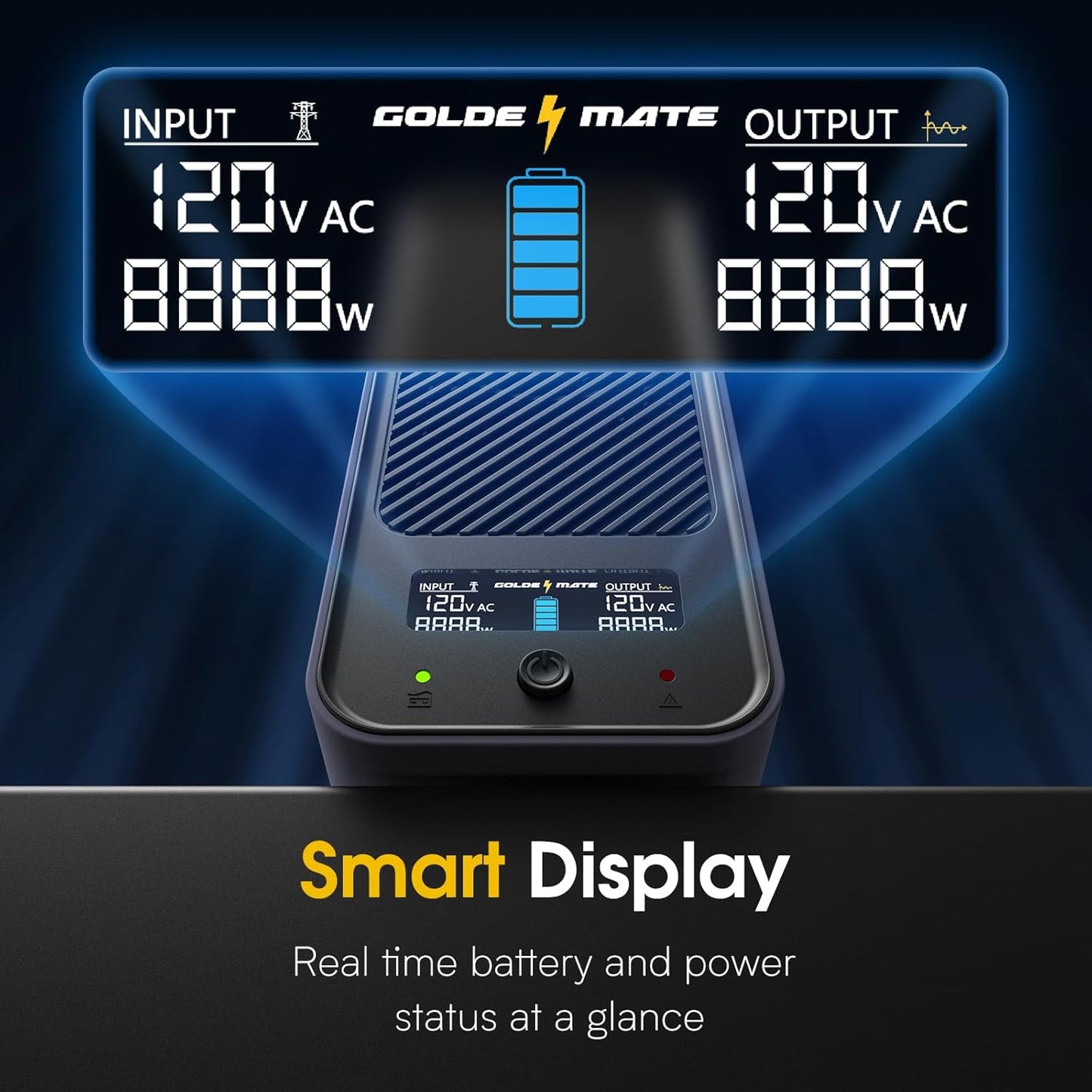 GOLDENMATE 1000VA/800W Lithium UPS Battery Backup and Surge Protector, Sinewave UPS System with LiFePO4 Battery(230.4 Wh), 2025 Upgraded Pro Ver. with Communication Port, 8 Outlets, LCD Display, Gray