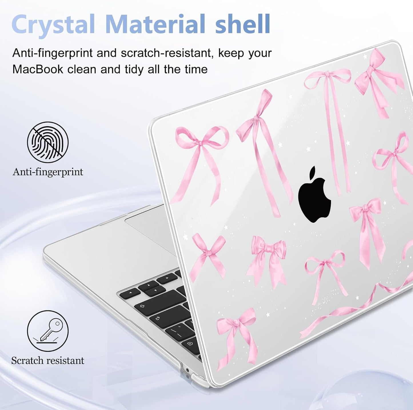 Case for MacBook Air 15 Inch 2025 2024 2023 Release M4 A3241 M3 A3114 M2 A2941, Hard Shell with Screen Protector & Keyboard Cover, Compatible with Touch ID, Bowknot