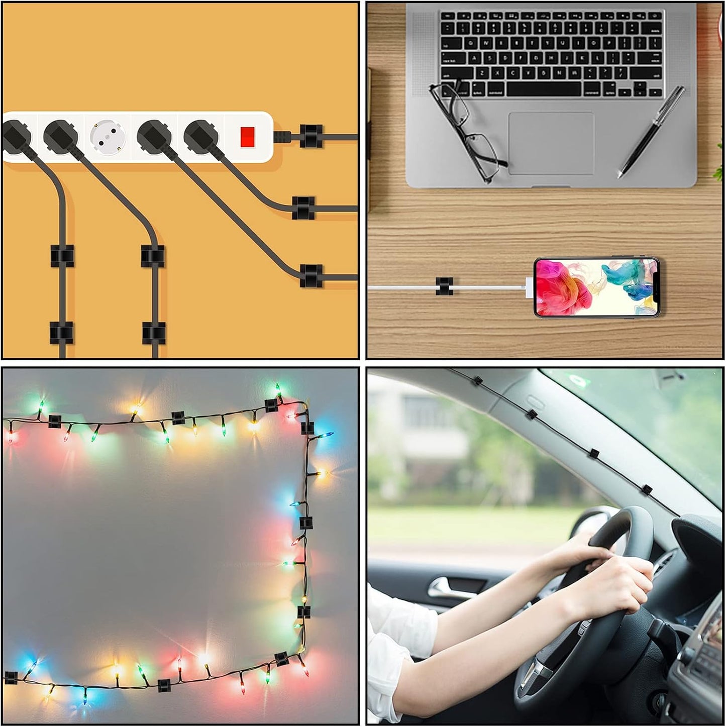 100 Pcs Cable Clips, Adhesive Cable Organizer Cord Holder Wire Clip Wire Management Self Adhesive Hooks Wire Holder for Office, Home, Black