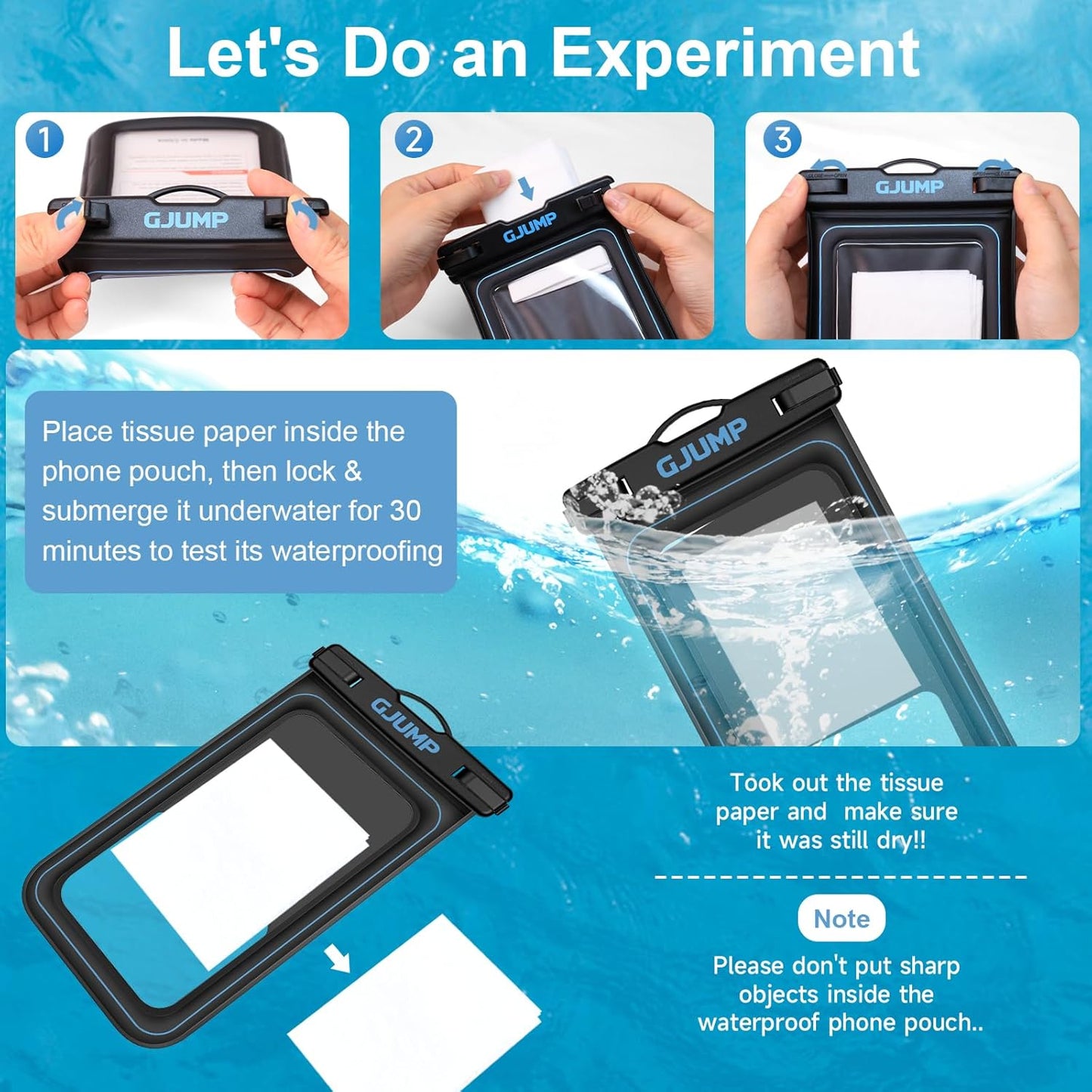 2 Pack Floating Waterproof Phone Pouch, Up to 8.3" IP68 Cellphone Dry Bag Compatible for iPhone 16 15 14 13 Pro Max Samsung Galaxy, Essential for Beach Cruise Ship (Blue*2)