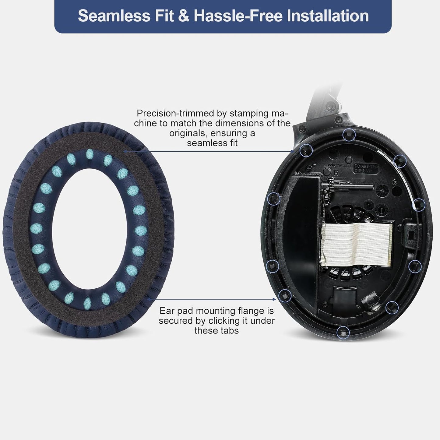 Aurivor Replacement Ear Pads Cushions for Bose QuietComfort QC 35 (ii) 25 15 2 Headphones, Earpads for QC35 (ii) QC25 QC15 QC2 SoundTrue/SoundLink AE2/AE2i/AE2w Around-Ear Headphones (MidnightBlue)