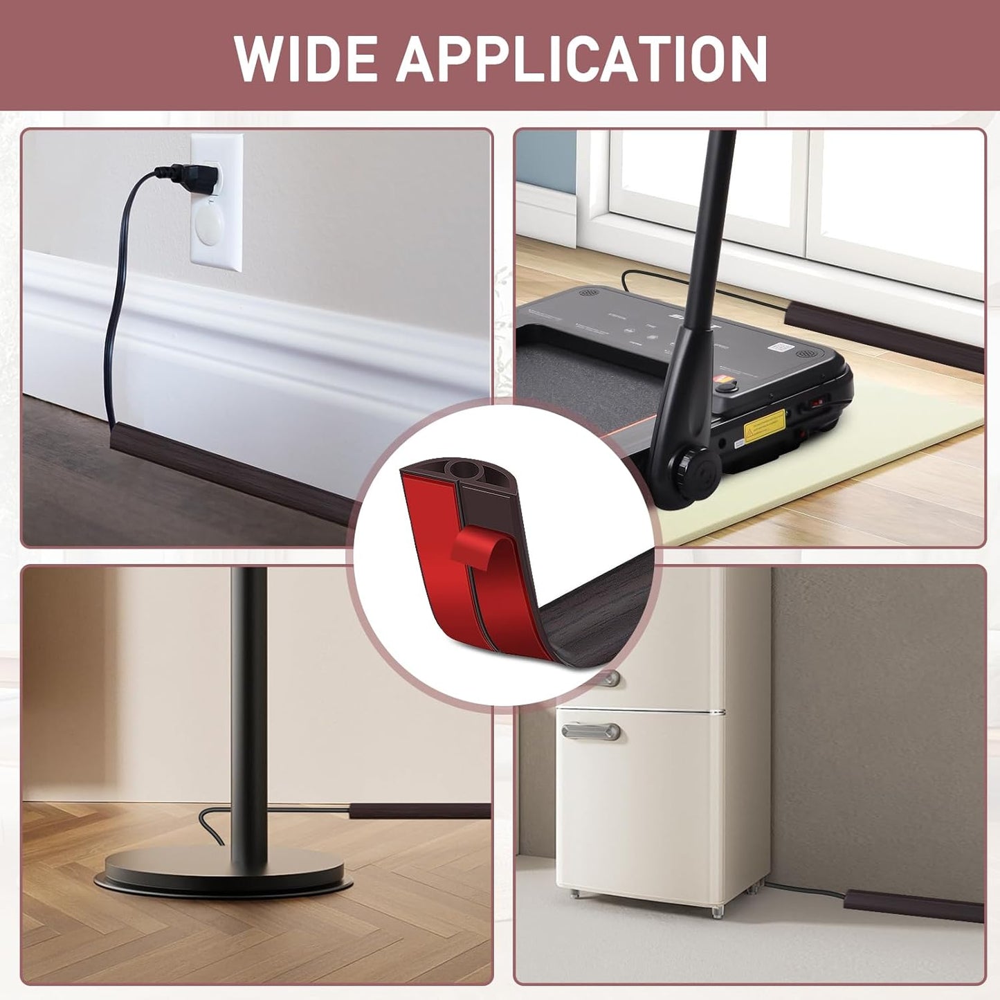 Floor Cord Cover Self Adhesive Cord Hider Floor Extension Cord Covers for Floor Power Cord Protector Cable Management Prevent Cable Trips Cable Cavity 0.32" W x 0.32" H (Dark Walnut, 10Ft)