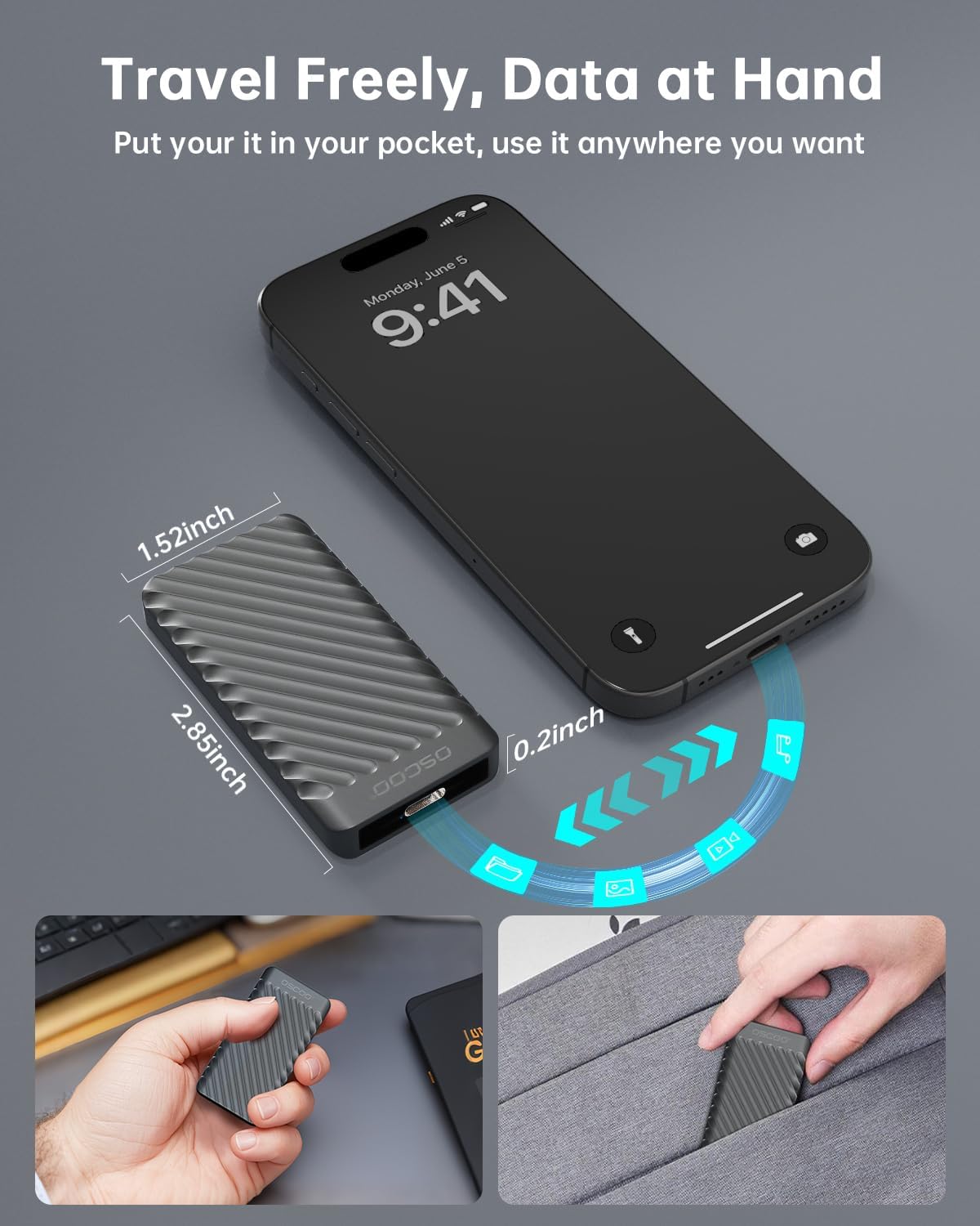 4TB Portable SSD, Up to 2000MB/s, USB 3.2 Gen 2x2 External Solid State Drive, Dual USB-C&A, Compatible with iPhone 15/16/17, Android, Mac, Laptops, Tablets, Smart TVs, Cameras, Game Consoles