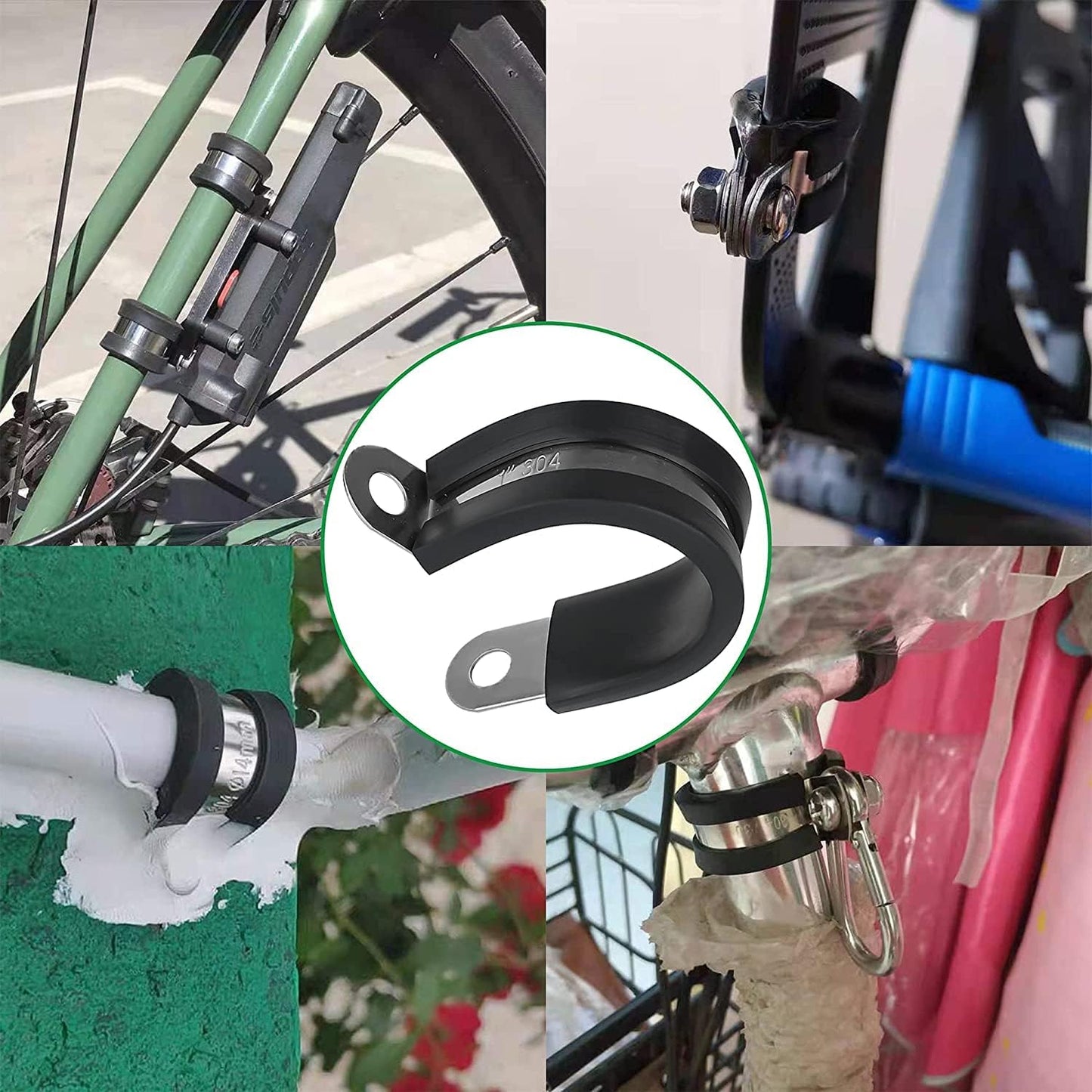 20pcs 1 Inch Stainless Steel Cable Clamps, Rubber Coated, Black