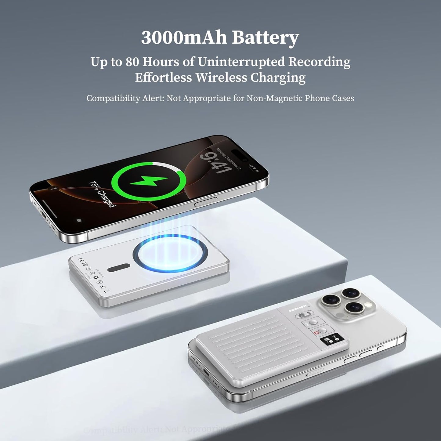 AI Voice Recorder - Voice Recorder w/No Fee for Transcribe & AI Summarize by ChatGPT, APP & Web Control, 121 Languages, 64GB Memory, Wireless Charging,Digital Voice Recorder for Meetings/Calls Silver