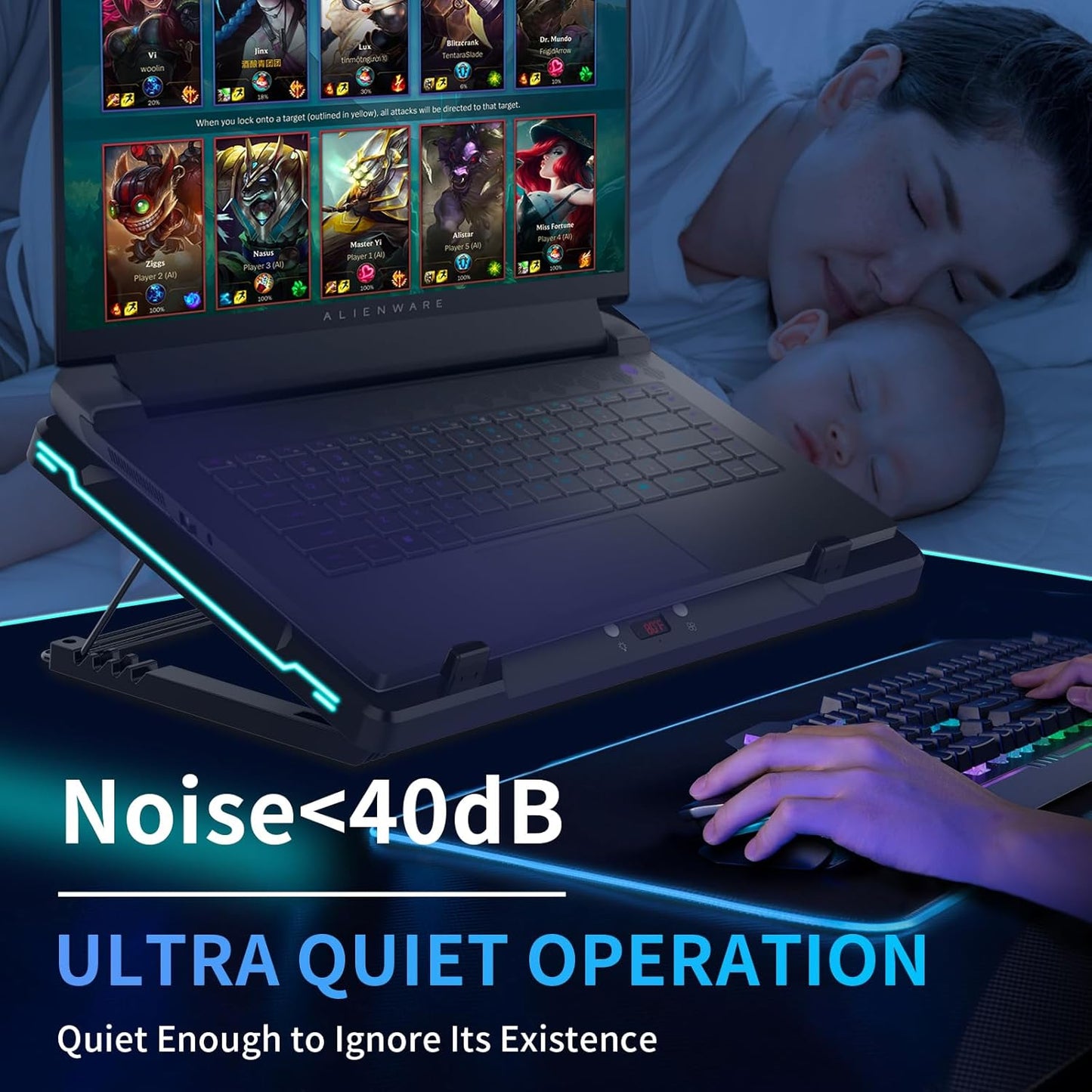 DEPGI Laptop Cooling Pad, Laptop Cooler Stand with 5.5" Movable Fan Easy to Clean, 10 RGB Light Modes, Auto Temp Sensor & 3-Speed Manual Control, Ultra Quiet ≤40dB for 14–17.3 Inch Laptops