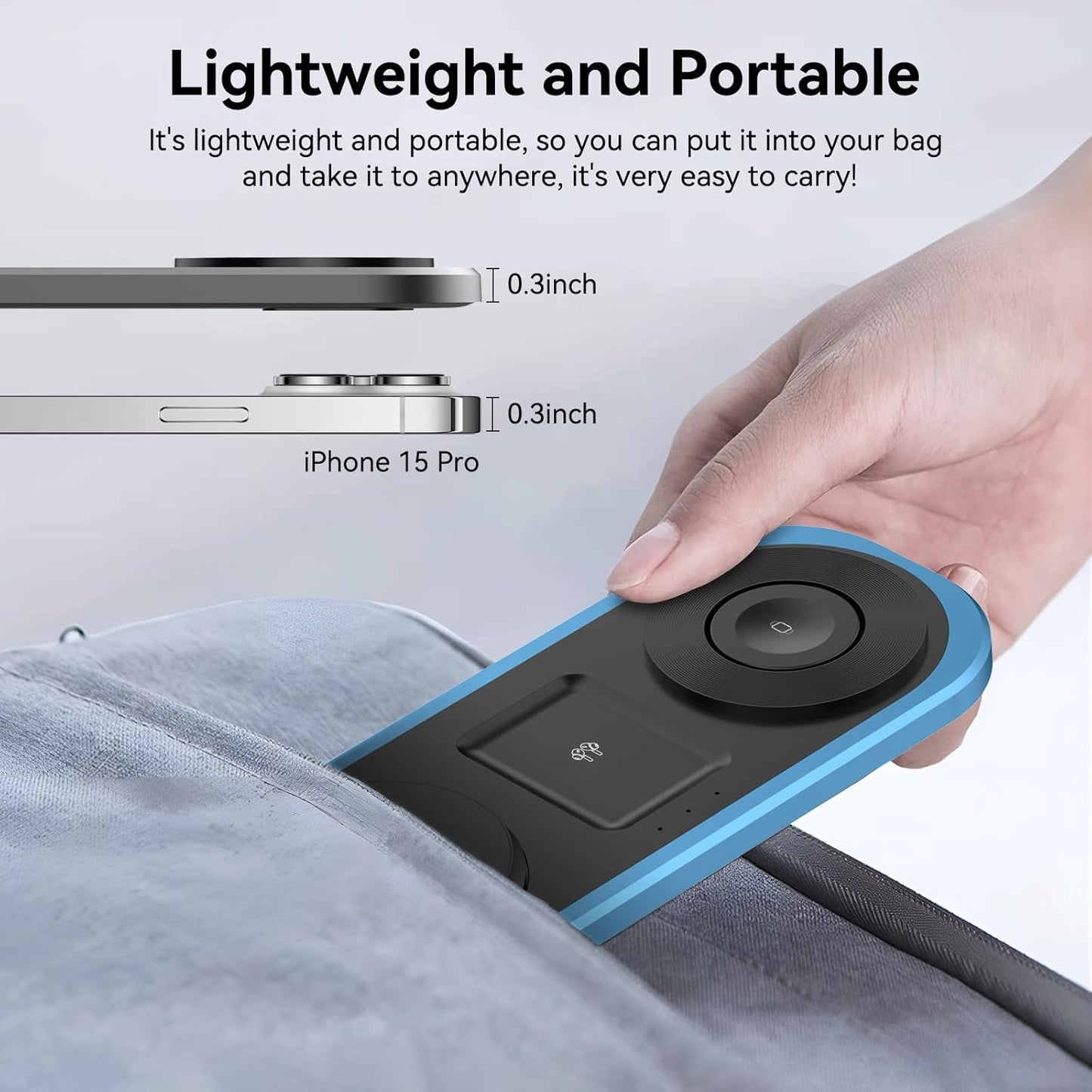 3 in 1 Wireless Charger for iPhone, Foldable Charging Station for Magsafe for iPhone 16/15/14/13/12/Pro Max/Pro/Mini/Plus, Apple Watch 10/9/8/7/SE/6/5/4/3/2/1/Ultra2/Ultra, AirPods pro/2/3/4 (Blue)