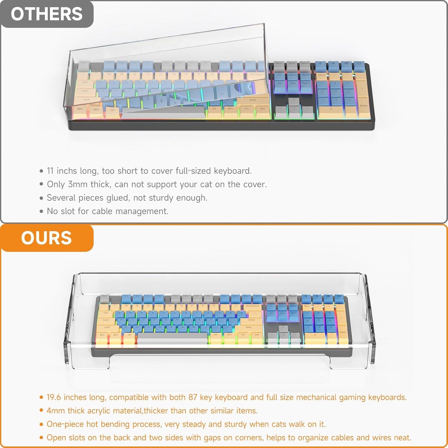 BEEGO Mechanical Computer Keyboard Cover - Clear Acrylic Keyboard Cover Keyboard Dust Cover Mechanical Keyboard Cover Full Size Keyboard Protector