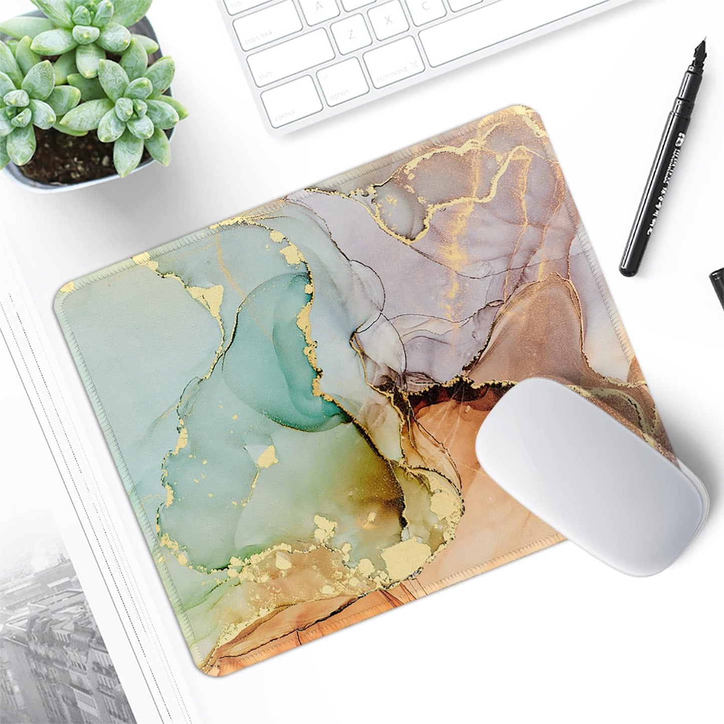 ITNRSIIET Mouse Pad with Stitched Edge Premium Textured Smooth Precise Operation Waterproof Washable Non-Slip Rubber Base Desktop Protection Mat, 10.2×8.3×0.12 inches, Abstract Texture