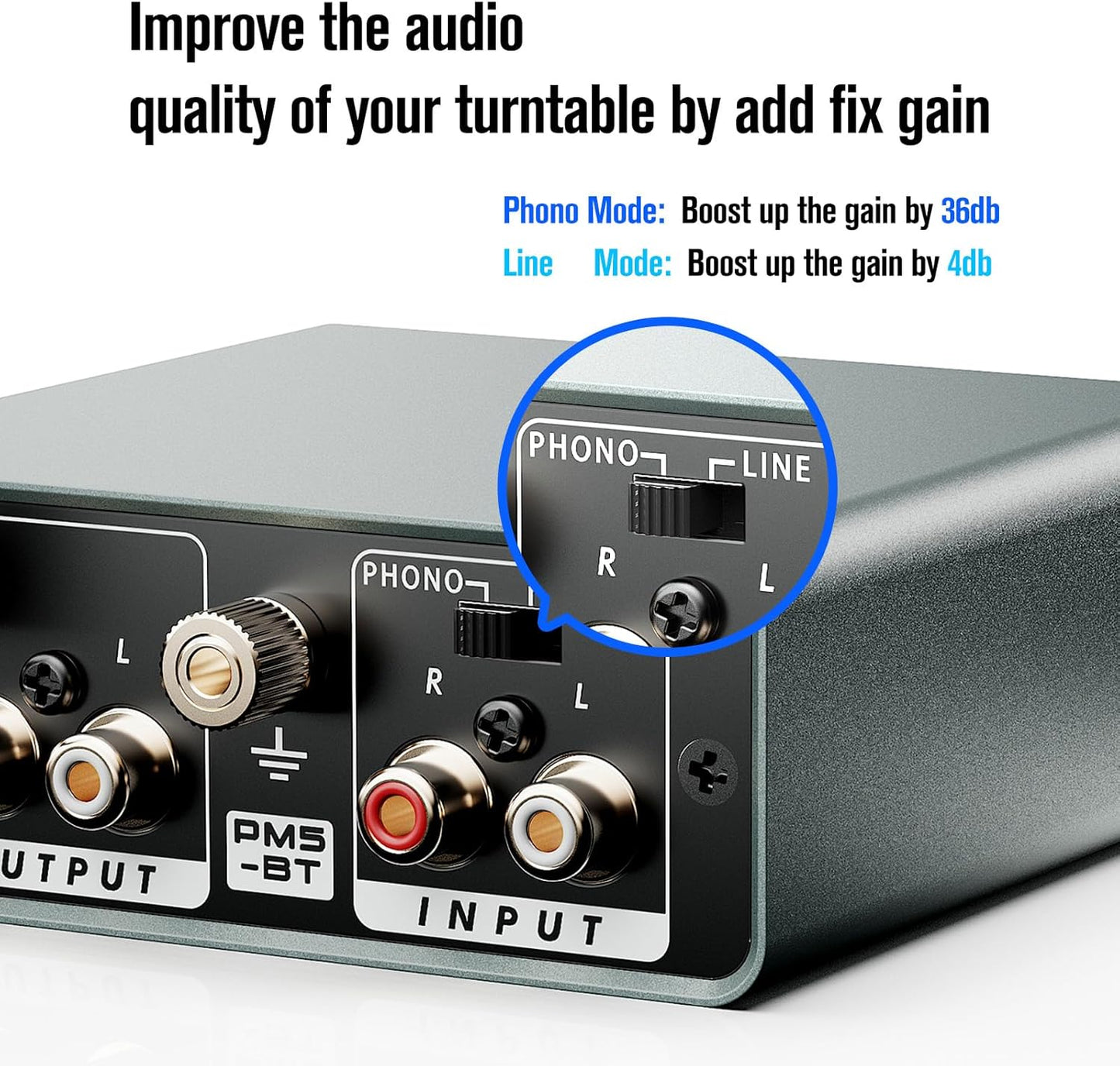 Bluetooth Phono Turntable Preamp, Phonograph Preamplifier with RCA Input, RCA/Bluetooth Output, Phono Preamp for Vinyl Record Player with Phono and Line Level Output Switch Audio Receiver