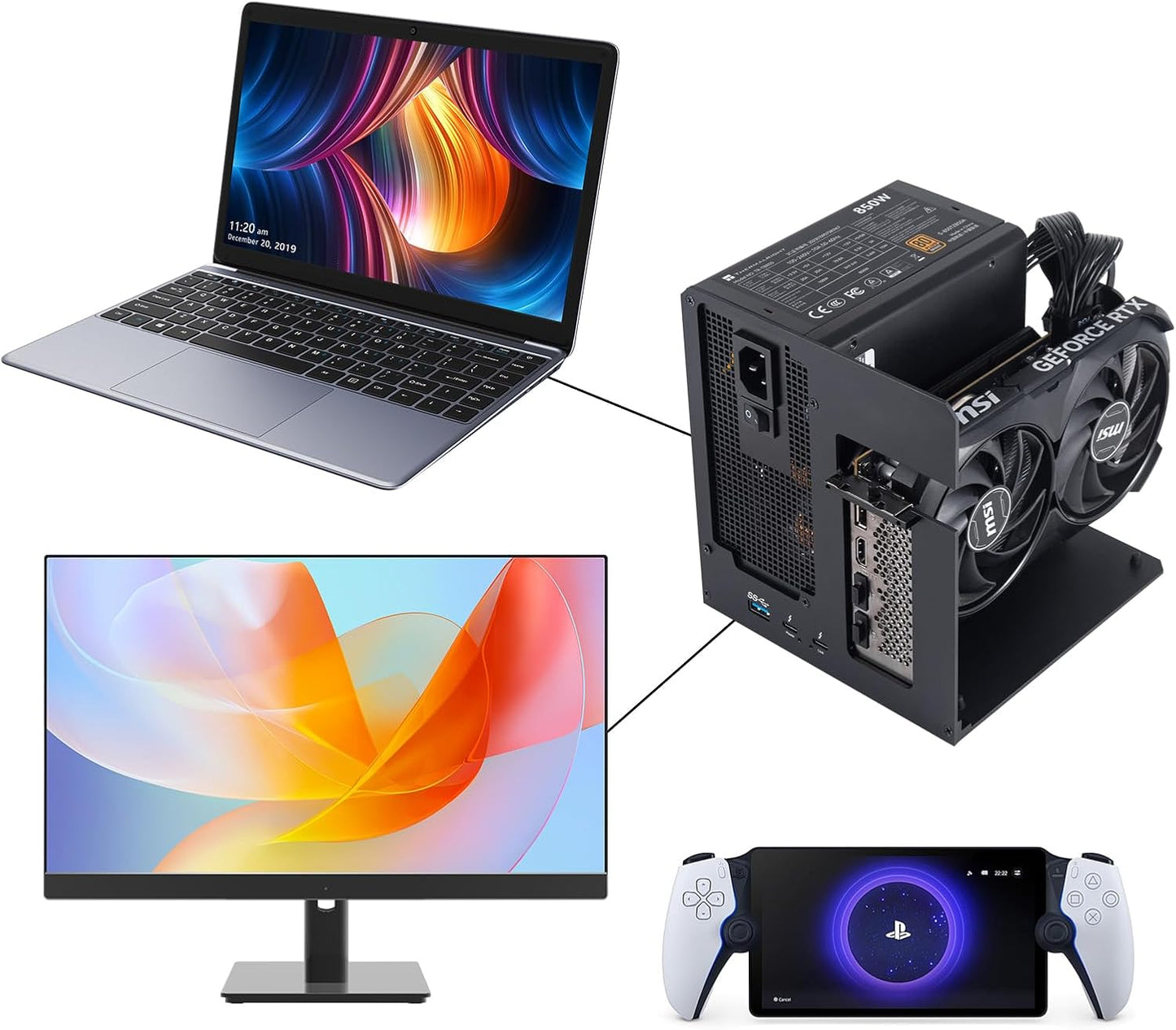 eGPU Enclosure Dock Compatible with Thunderbolt 3/4,External GPU Dock for Laptops and Gaming Handheld,External Graphics Card Dock Compatible with NVIDIA/AMD PCIe,ATX Power Supply