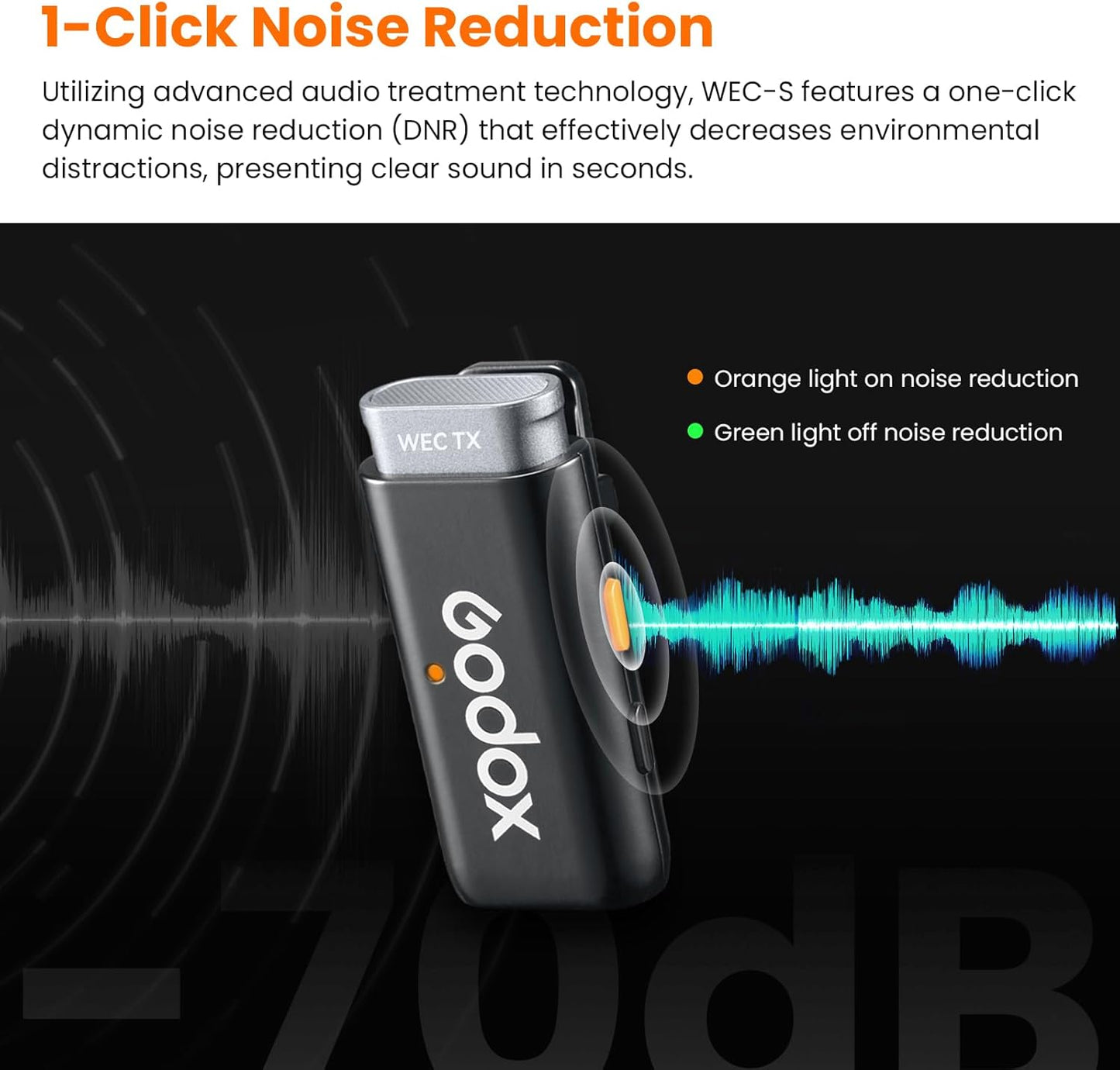 GODOX WEC KIT2 Wireless Microphone for Sony, Cable-Free Hotshoe Mount Lavalier mic, 200m (656ft.) Range, Noise Cancelling Mics, UAC Support Wireless Microphone for PC/Phone/Camera