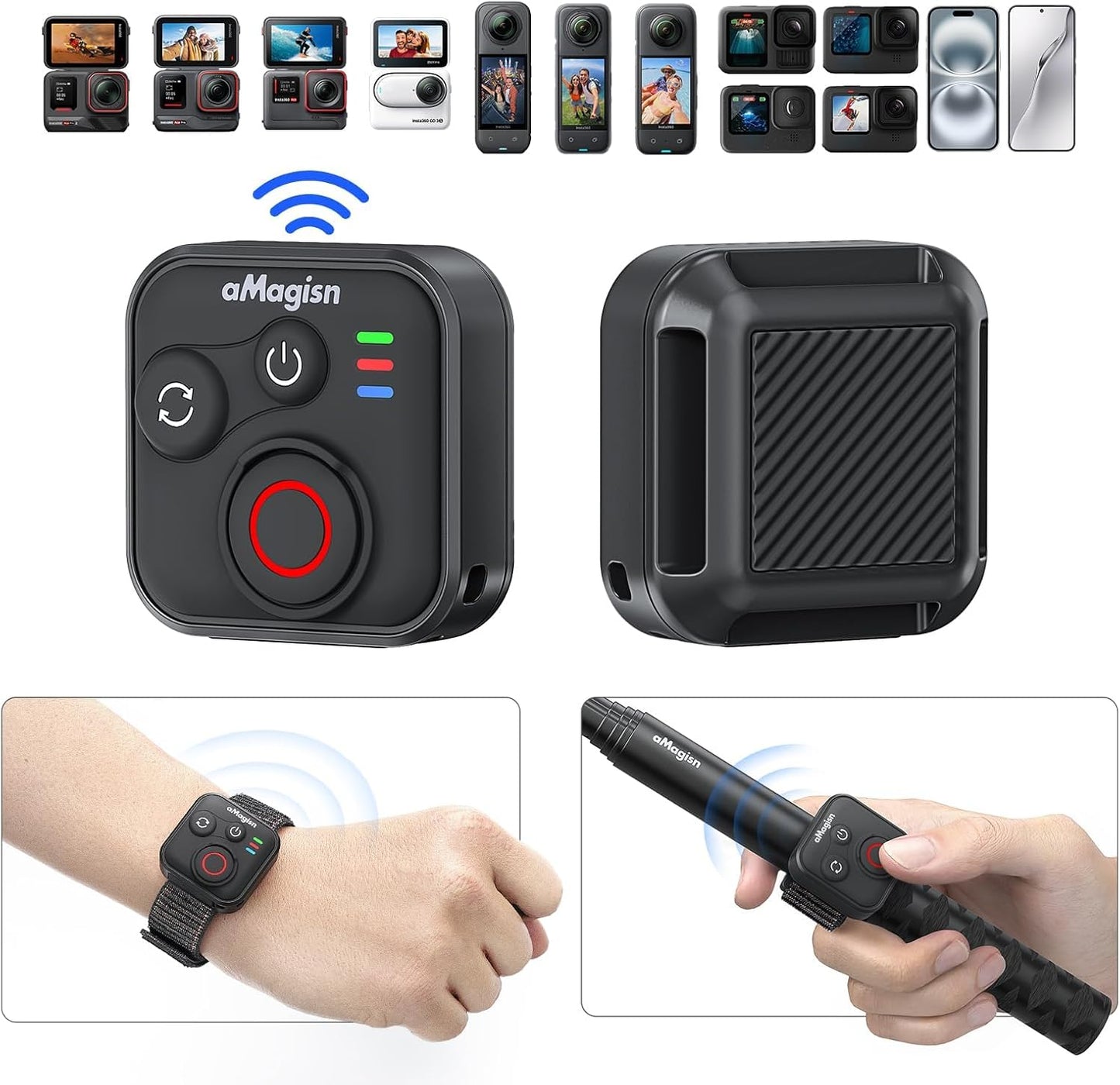 YDW Bluetooth Remote Control for INSTA360 X5 X4 X3 X2/Ace Pro2/Ace Pro/Ace/GO 3S/GO 3/ONE RS/ONE R/Gopro Hero13/12/11/10/9/8/Max/Mini,Wireless 50M Remote Control Range