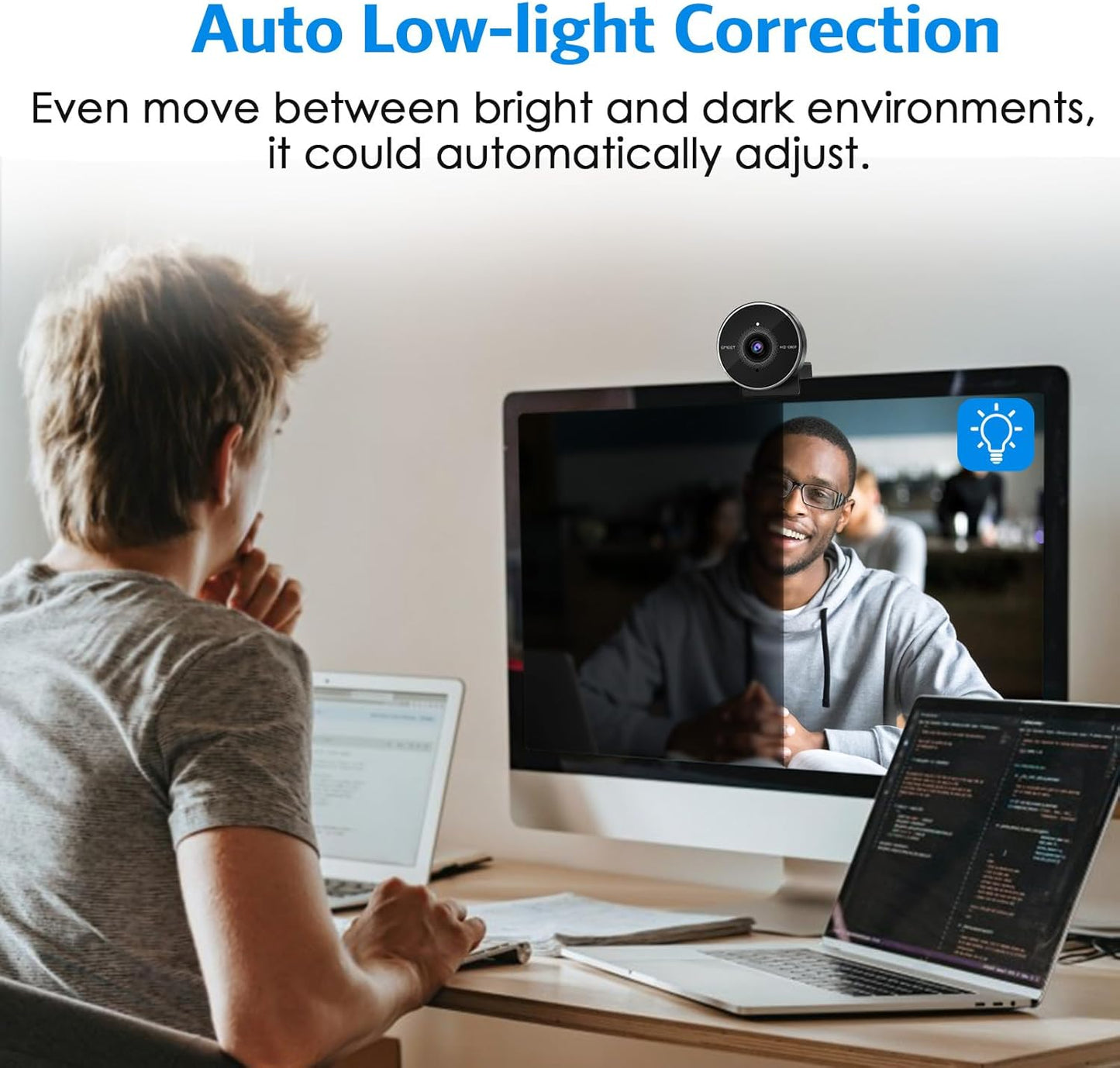 EMEET C955 Webcam for PC, 1080P Webcam with Microphone&Privacy Cover, Auto Light Correction, 70° FOV for Personal Use, Plug&Play Web Cam Protect Data, Perfect for Office Professionals&Remote Workers