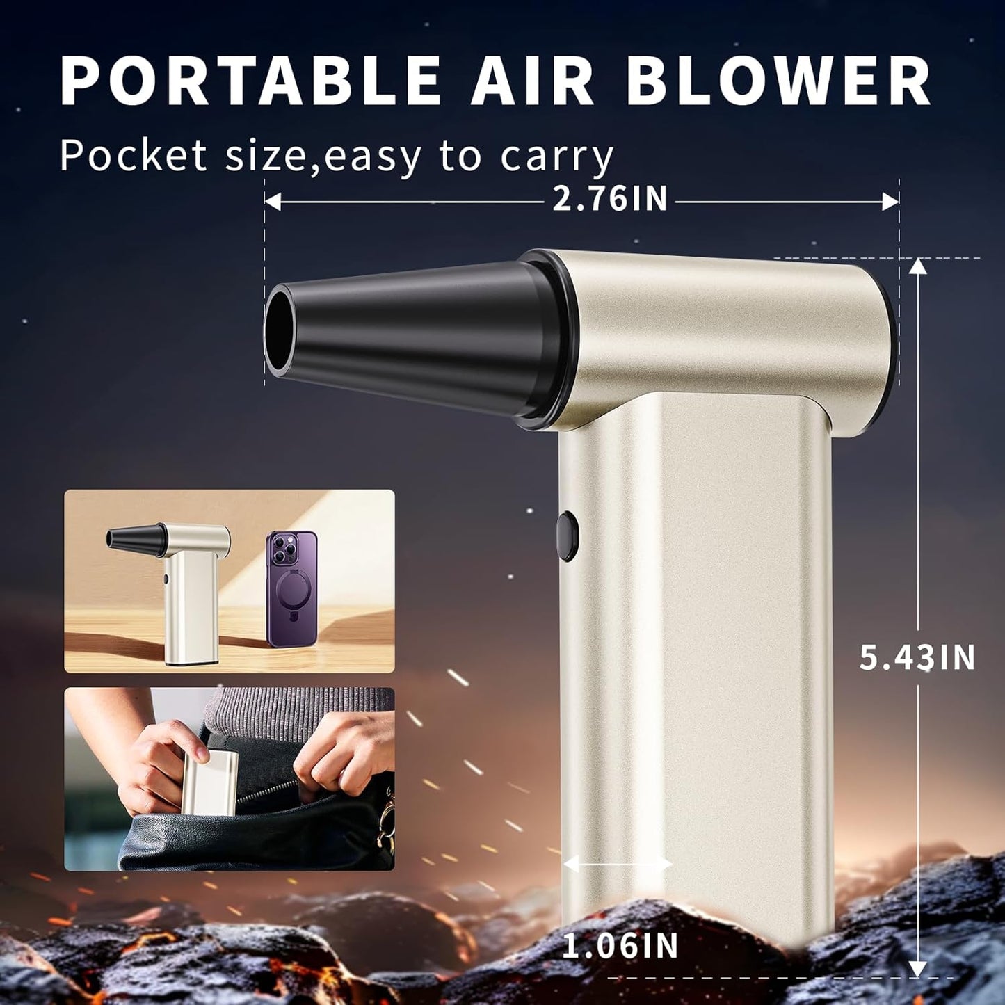 Compressed Air Duster, 300000RPM Electric Air Dusters Mini Blower Jet Turbo Fan, 4-Gear Adjustable Rechargeable & Cordless Air Duster, Dust Blower for PC, Keyboard, Home, Outdoor and Car