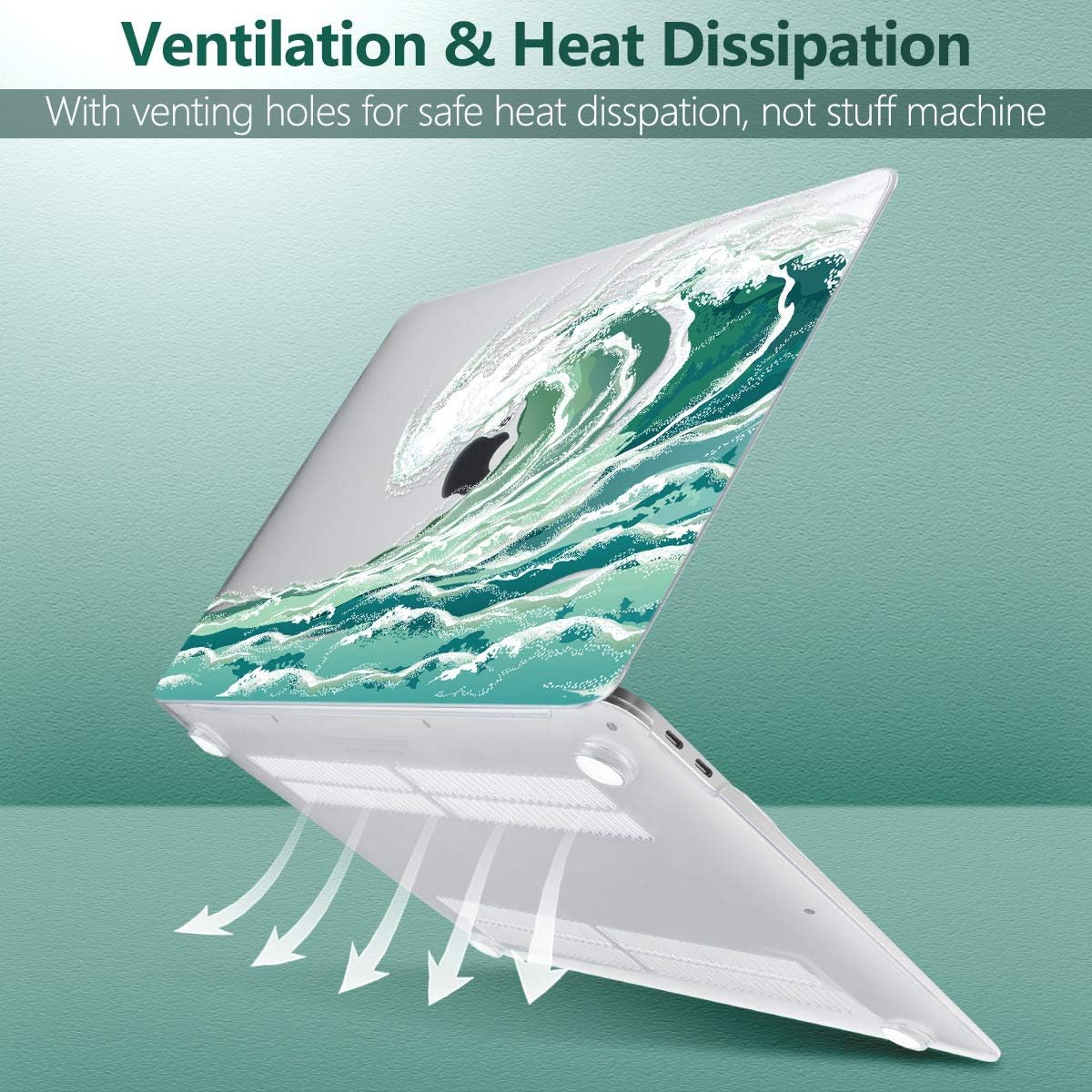 Batianda Case for MacBook Air 13 Inch M1 2020 2019 2018 Release Model A2337 A2179 A1932 with Retina & Touch ID,Pattern Clear Hard Case Shell Cover with Keyboard Cover & Screen Protector,Wave