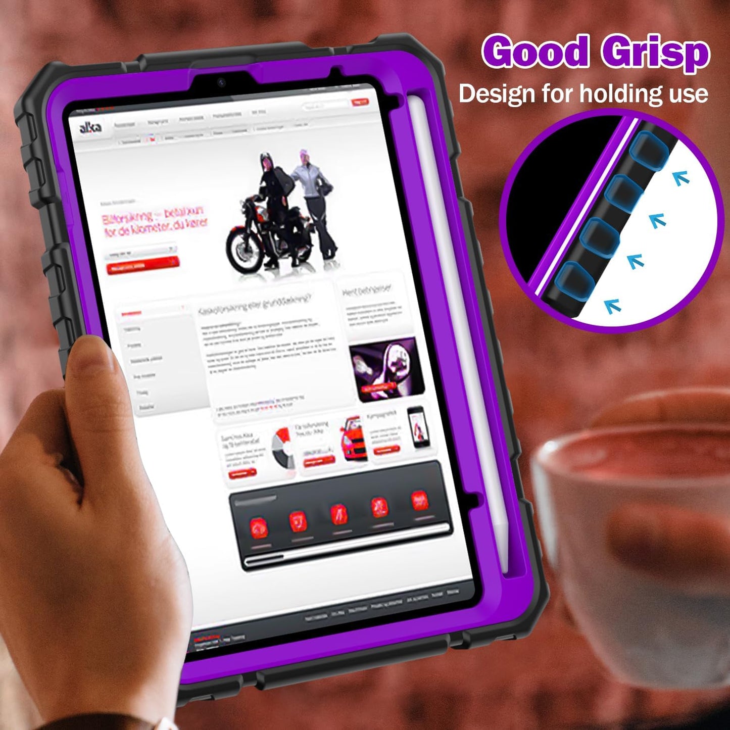 Grifobes Case for iPad Mini 7 (A17 Pro) 2024 / Mini 6 2021 8.3 inch, Heavy Duty Shockproof Rugged Cover with Pencil Holder Stand, for I Pad Mini 7th/6th Gen 8.3" for Kids Girl (Black+Purple)