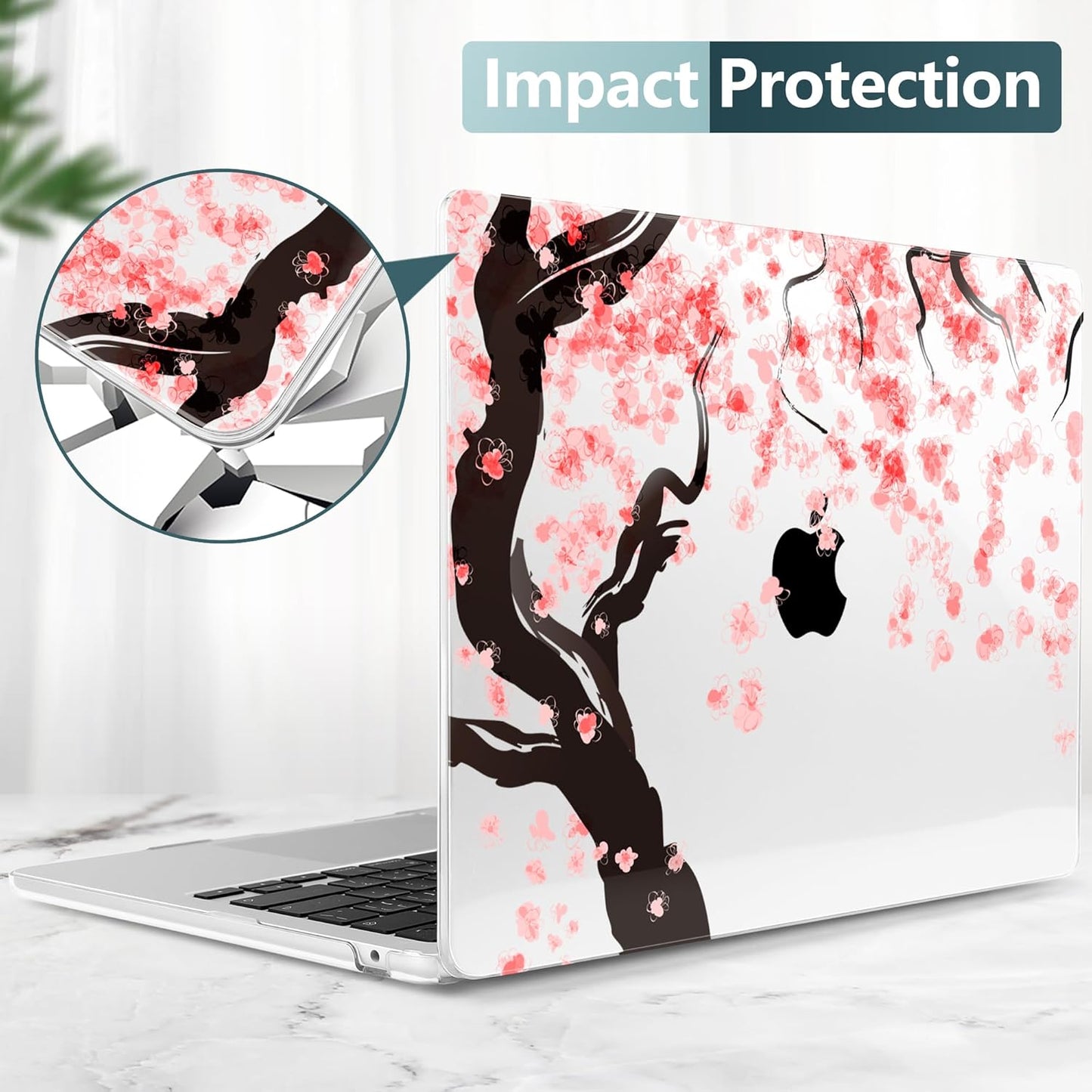 TWOLSKOO for M4 MacBook Air 13.6 inch Case 2025-2022 Release M4 A3240 M3 A3113 M2 A2681, Plastic Hard Shell & Screen Protector & Keyboard Cover & Trackpad Film, Cherry Blossoms