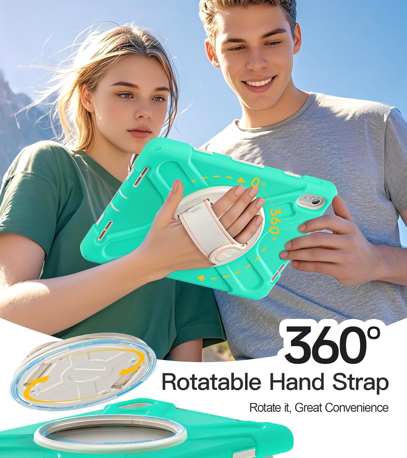 BRAECN for iPad (A16) 11th/10th Generation case 11/10.9 inch 2025/2022 Heavy Duty Shockproof Protective with Pencil Holder Screen Protector 360°Rotating Stand Handle & Shoulder Strap Full Body Cover