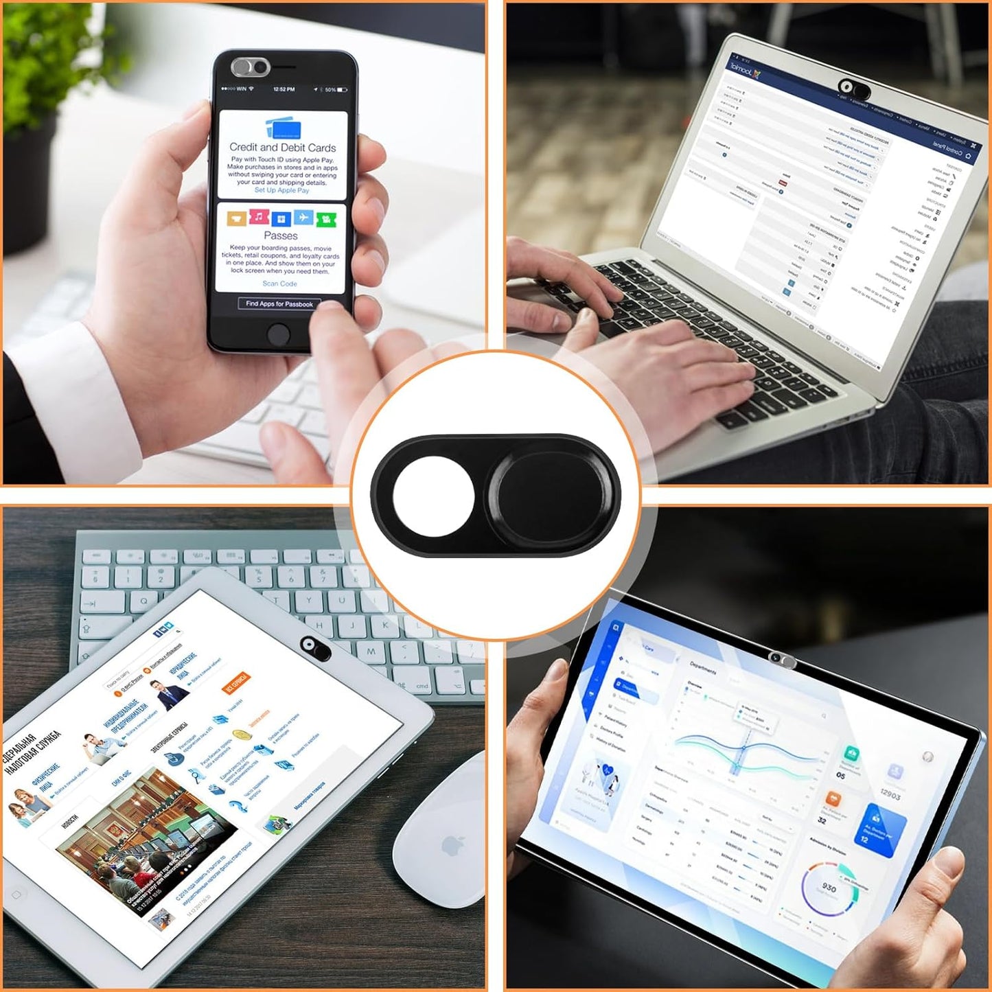 6 Pack Laptop Camera Cover Slide, 0.023 Inch Ultra-Thin Webcam Cover, Phone Camera Cover Fits Most Laptop, Desktop, PC, Tablet, Smartphone(Black and Silver)