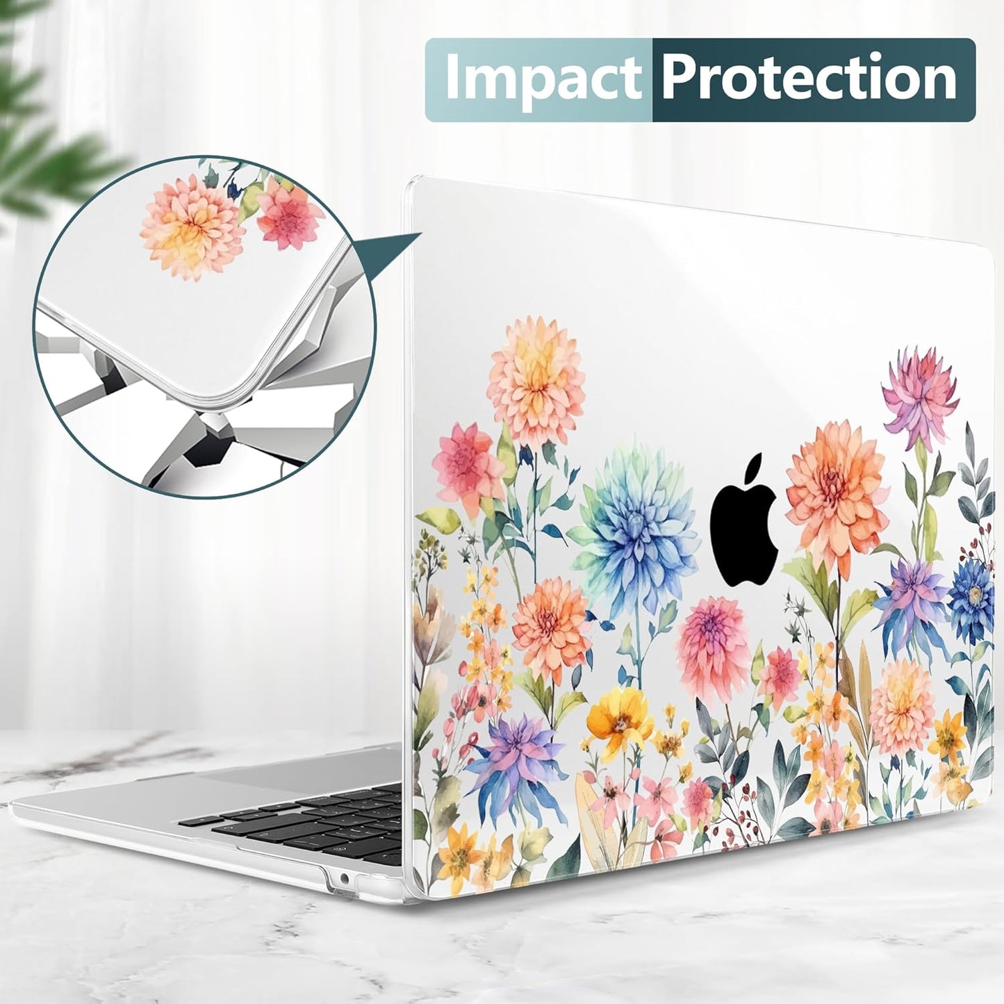 TWOLSKOO Compatible with M4 MacBook Air 15 inch Case 2025-2023 Released Model M4 A3241 M3 A3114 M2 A2941, Plastic Hard Shell & Screen Protector & Keyboard Cover & Trackpad Film, Beautiful Flowers