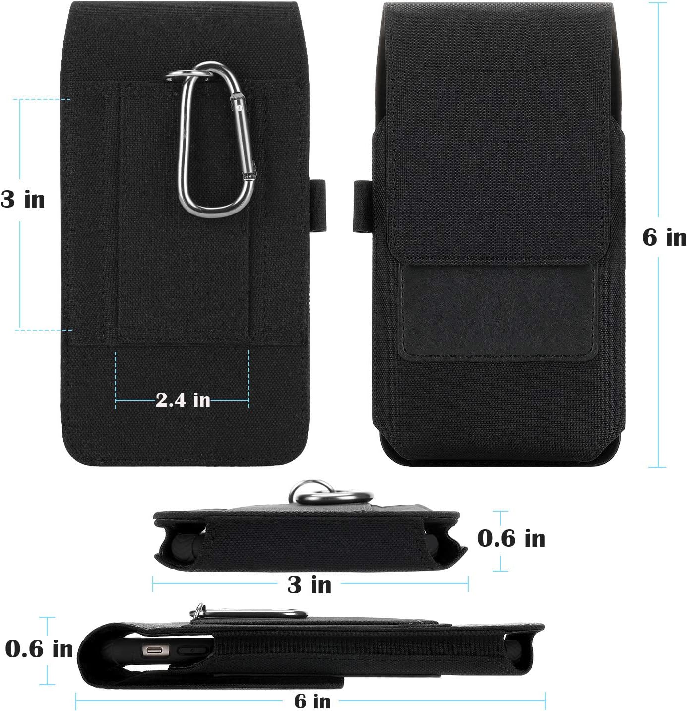 BECPLT for iPhone 16/15/14/13/12 Pro & Galaxy S24/S23/S22/S21 - Nylon Phone Holster with Belt Clip, Loops - Black