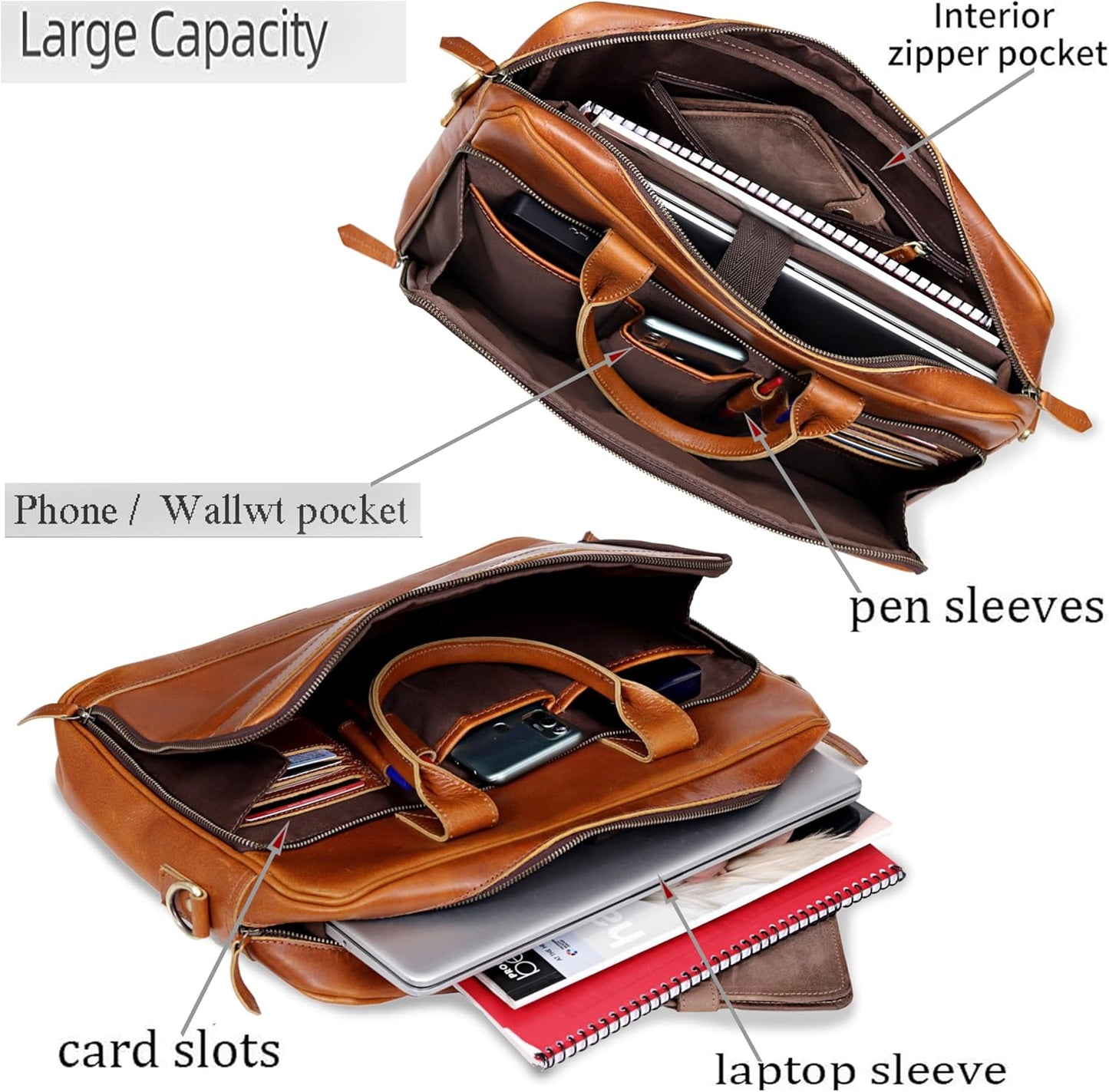 VC VINTAGE COUTURE Leather briefcase bag for men Leather Laptop Bags For Men and Women Travel Messenger Bag