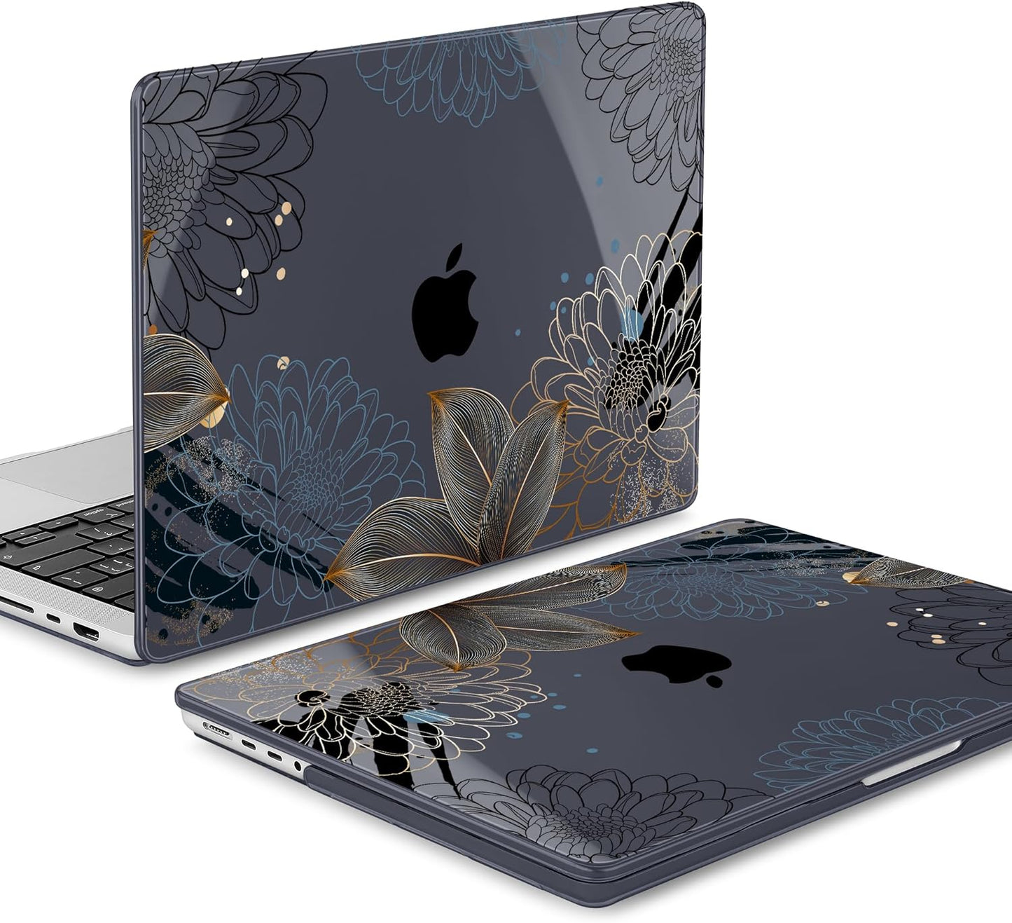 Mektron Case for MacBook Pro 16" M4 A3403 A3186 M3 A2991 M2 A2780 M1 A2485 (2021/2023/2024) Pro/Max with Touch ID, Hard Shell Plastic Laptop Cover Keyboard Cover Screen Protector, Line Chrysanthemums