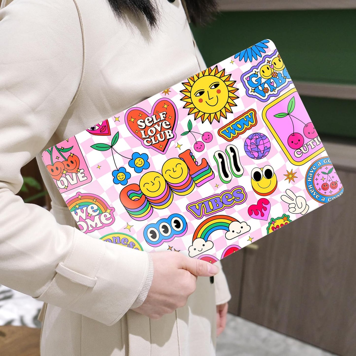 MEEgoodo for MacBook Air 13.3 inch Case 2021 2020 2019 2018 A2337 M1 A2179 A1932, Laptop Shell for MacBook Air M1 with Keyboard Webcam Cover & Trackpad Film & Type C Adapter,Pattern Stickers