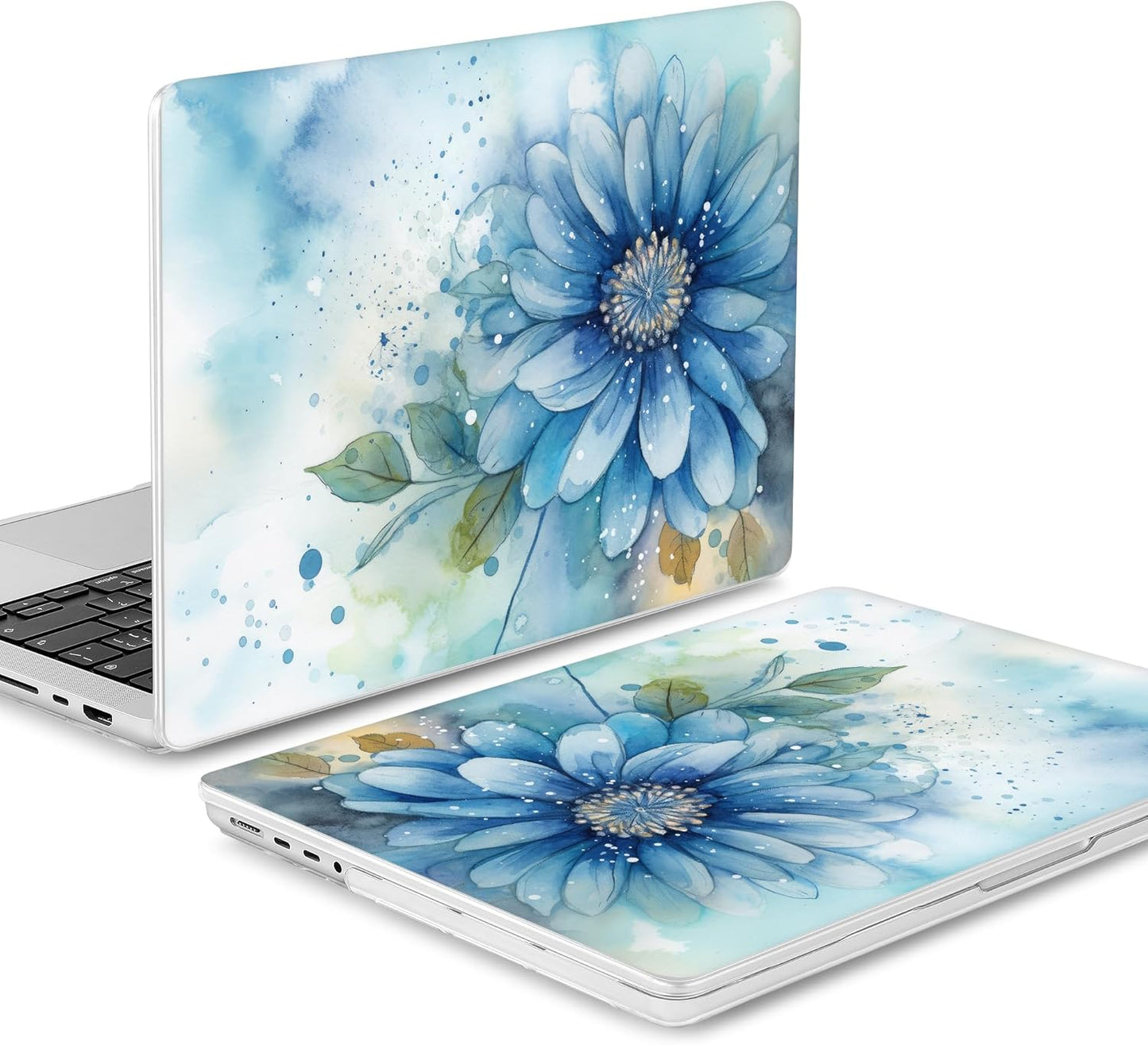 Mektron Case for MacBook Pro 16" M4 A3403 A3186 M3 A2991 M2 A2780 M1 A2485 (2021/2023/2024) Pro/Max with Touch ID, Hard Shell Plastic Laptop Cover Keyboard Cover, Watercolor Blue Flower