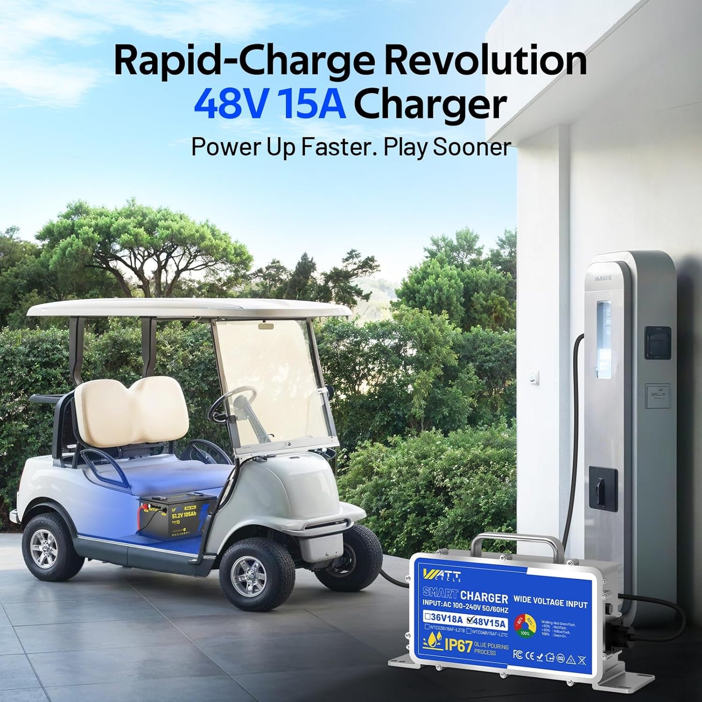 48V(51.2V) 105Ah LiFePO4 Lithium Battery for Golf Cart, Built-in Bluetooth & LCD Display, 200A BMS, Range of 70 Miles 15000+ Deep Cycles LiFePO4 Lithium Batterys