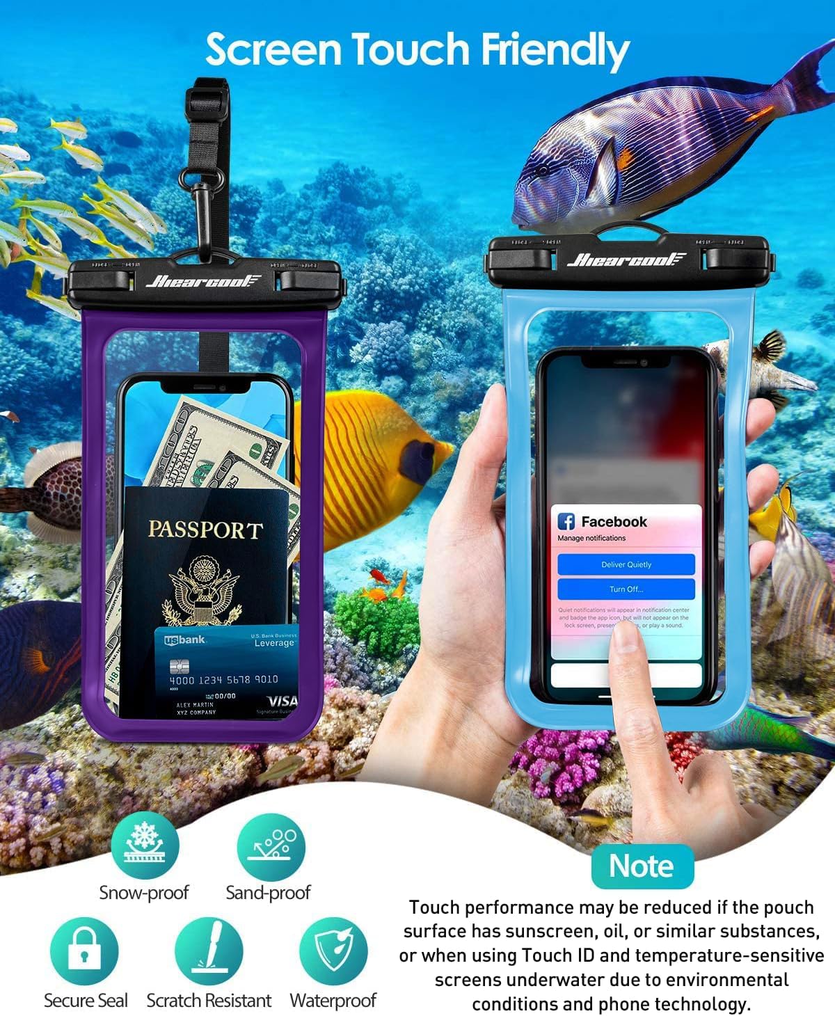 Hiearcool Universal Waterproof Phone Pouch, Dry Bag Compatible for iPhone 16 15 14 13 Pro Max XS Plus Samsung Galaxy S22 Cellphone Up to 8.3", IPX8 Water Proof Cell Phone Case for Beach-2Pack
