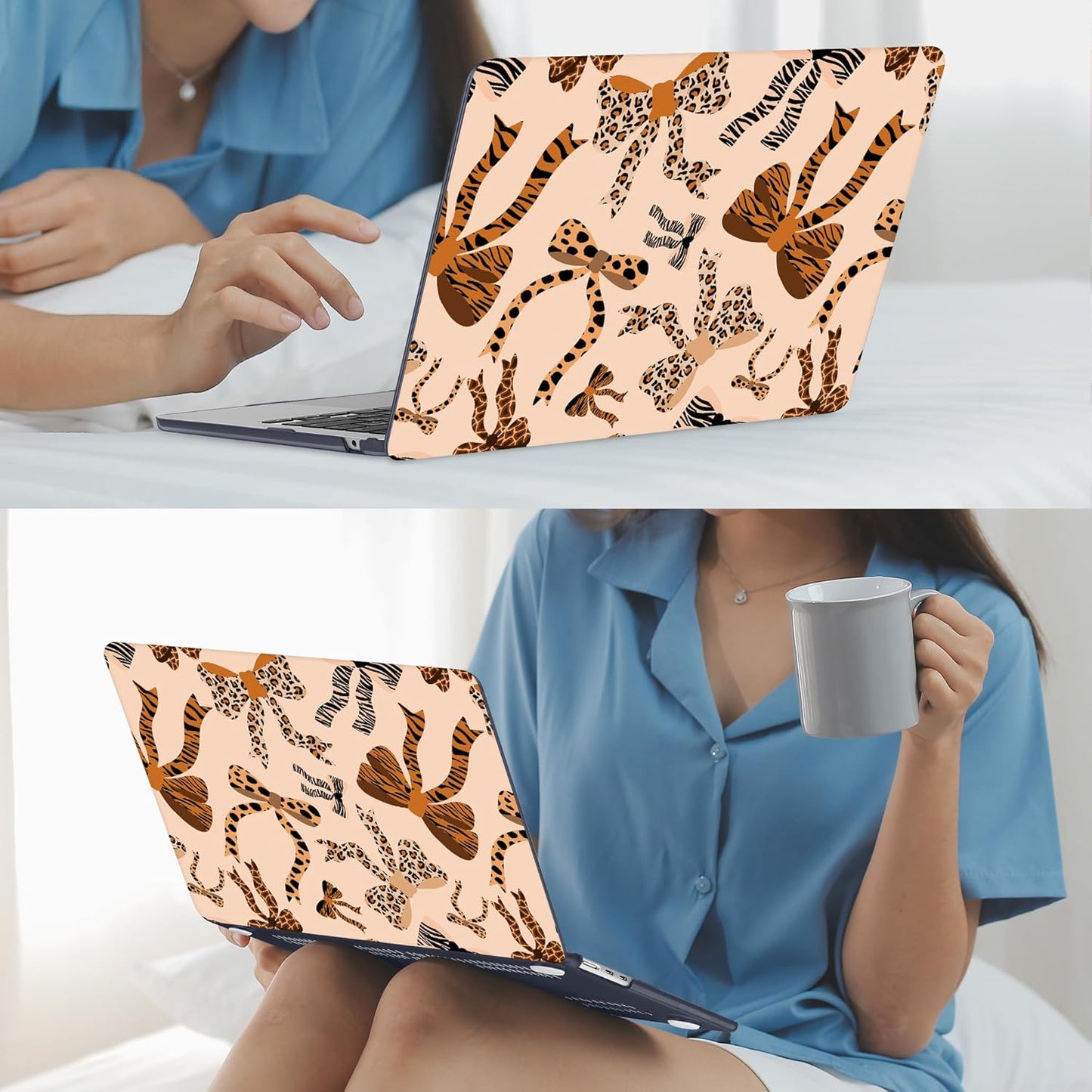 Mektron for 2025 M4 MacBook Air 13.6 Inch A3240 Case Fits 2023 A2681 M2 2024 A3113 M3 Chip with Liquid Retina Display Touch ID, Printed Plastic Hard Shell Cover for MacBook Air 13.6", Leopard Bows