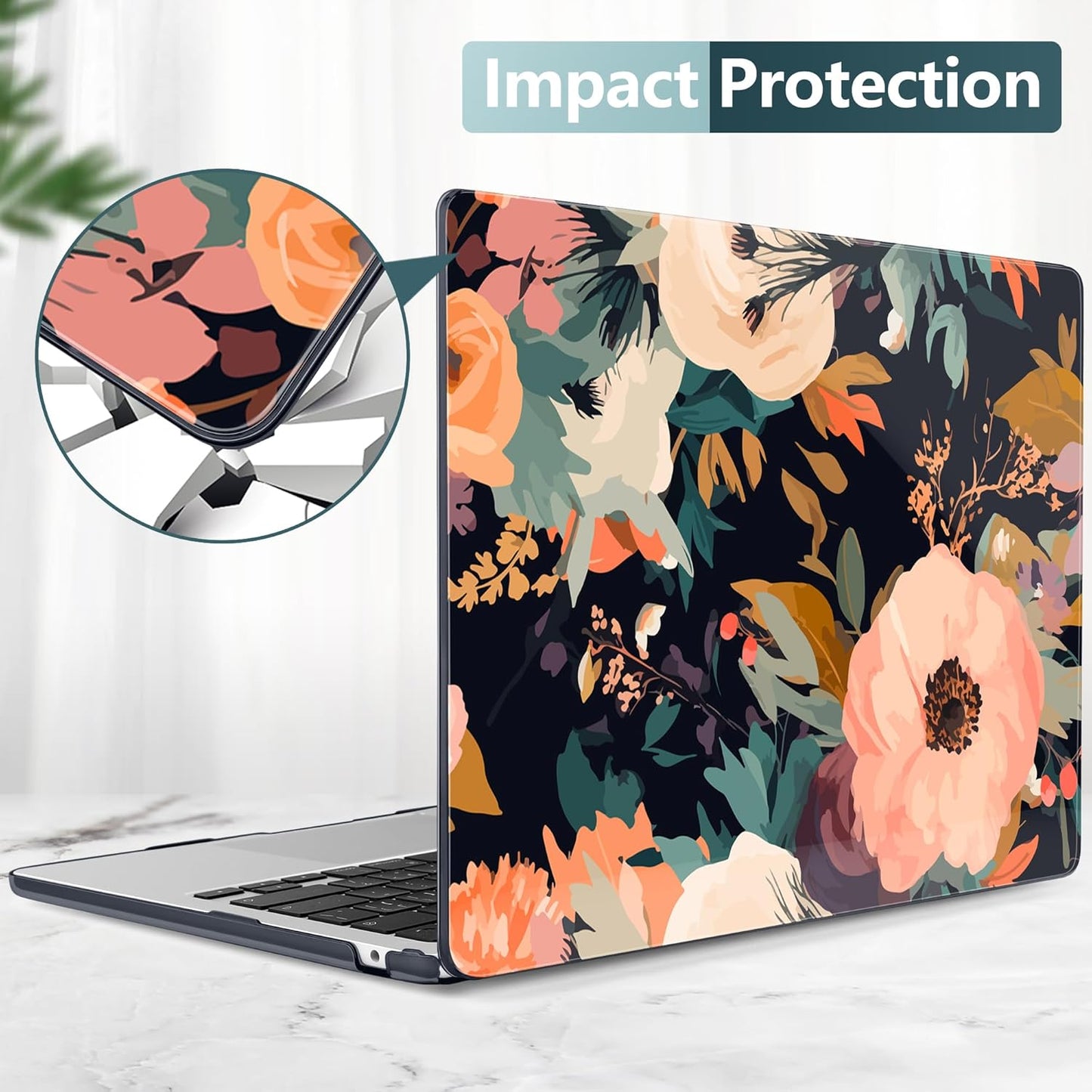 TWOLSKOO Compatible with M4 MacBook Air 13.6 inch Case 2025-2022 Release M4 A3240 M3 A3113 M2 A2681, Plastic Hard Shell & Keyboard Cover & Type C Adapter & Screen Protector, Bright Abstract Flowers