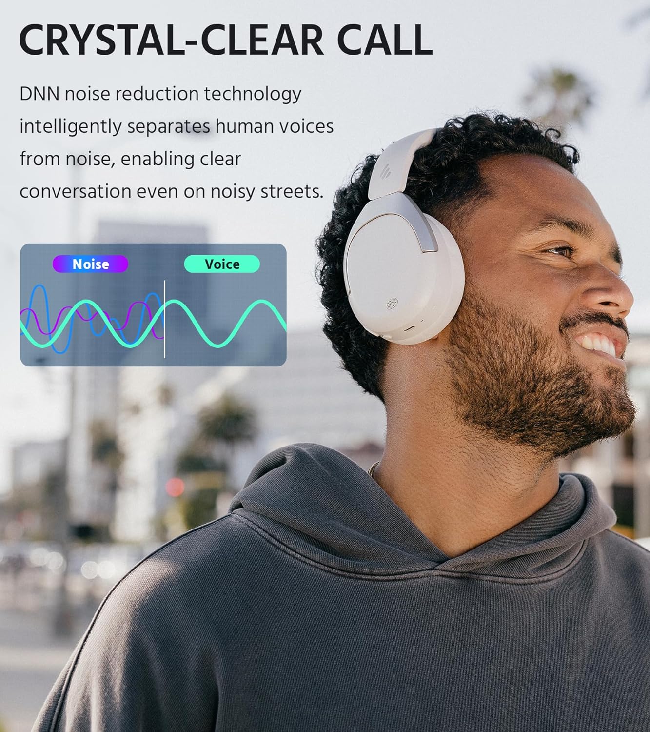 Edifier W830NB Wireless Over Ear Headphones with -45dB Active Noise Cancelling, 94H Playtime, LDAC Hi-Res Sound, Spatial Audio, Fast Charging, Multipoint Connection, Bluetooth V5.4 - Sandwhite