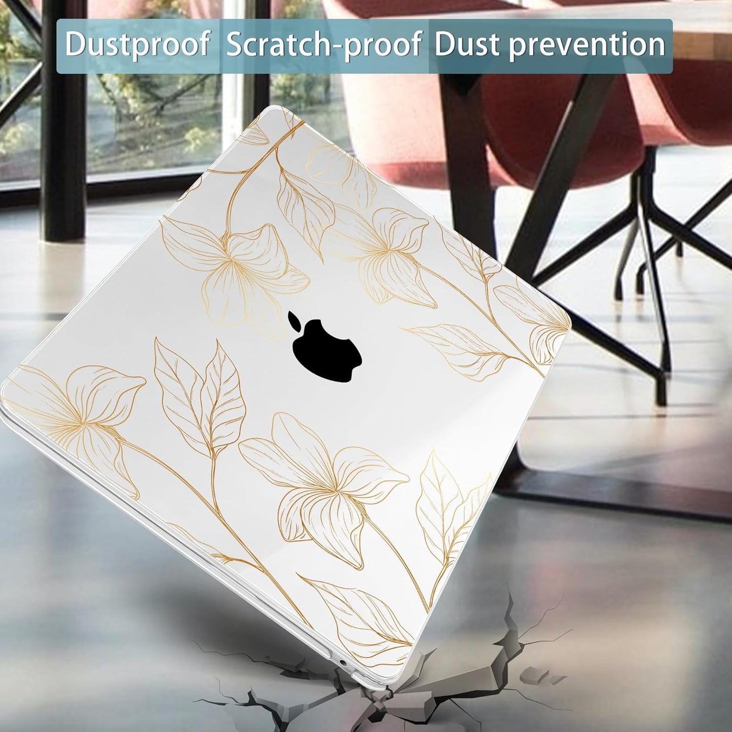 Mektron for 2025 M4 MacBook Air 13.6 Inch A3240 Case Fits 2023 A2681 M2 2024 A3113 M3 Chip with Liquid Retina Display Touch ID, Printed Plastic Hard Shell Cover for MacBook Air 13.6", Gold Flower S718