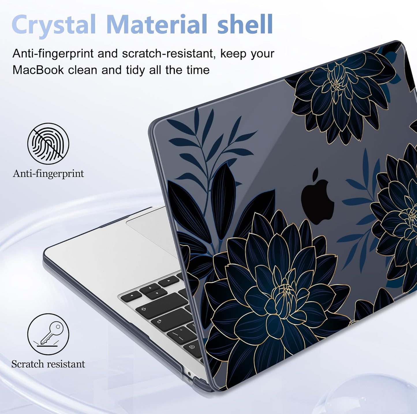 Case for MacBook Air 15 Inch 2025 2024 2023 Release M4 A3241 M3 A3114 M2 A2941, Hard Shell with Screen Protector & Keyboard Cover, Compatible with Touch ID, Flower Dahlia