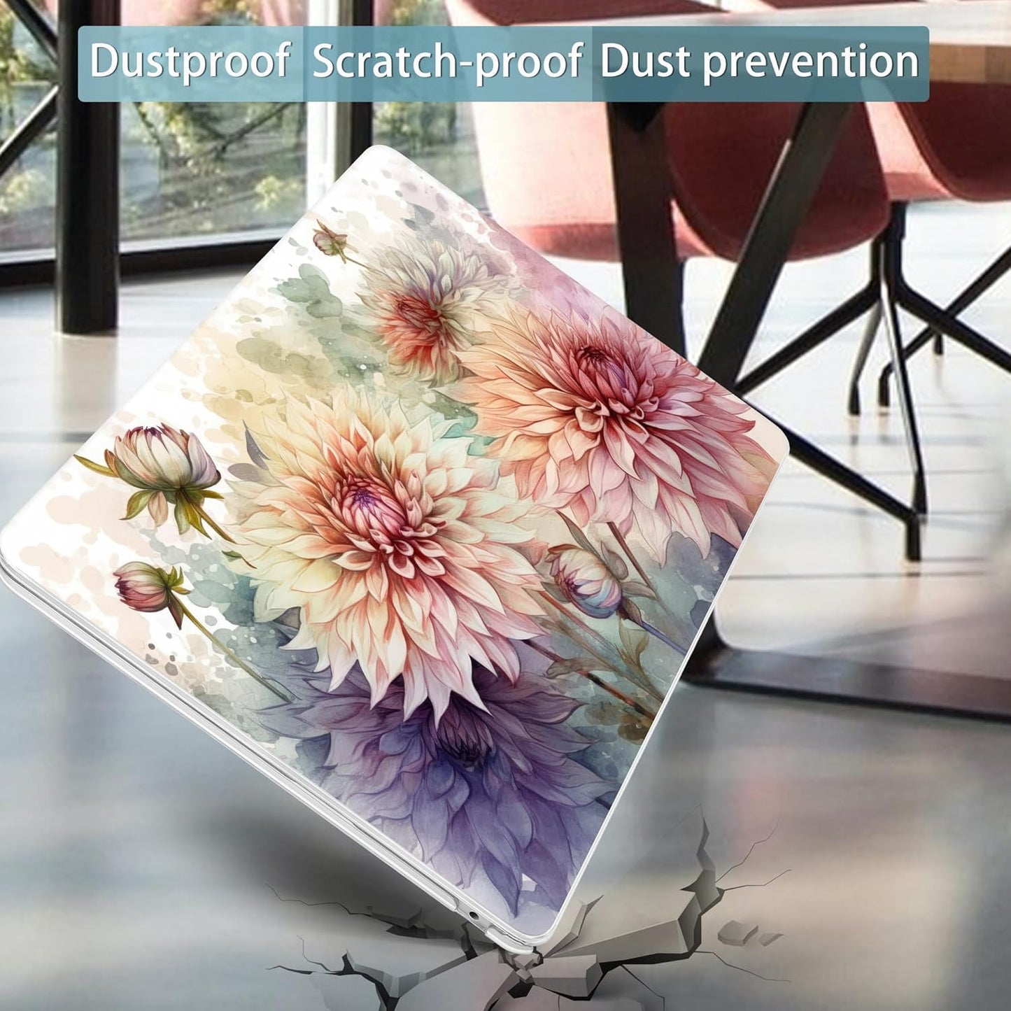 Mektron for 2025 M4 MacBook Air 13.6 Inch A3240 Case Fits 2023 A2681 M2 2024 A3113 M3 Chip with Liquid Retina Display, Printed Plastic Hard Shell Cover for MacBook Air 13.6", Watercolor Dahlias