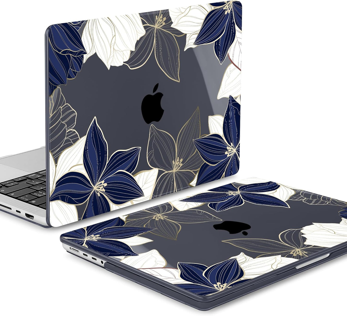 Mektron Case for MacBook Pro 16" M4 A3403 A3186 M3 A2991 M2 A2780 M1 A2485 (2021/2023/2024) Pro/Max with Touch ID, Hard Shell Plastic Laptop Cover Keyboard Cover Screen Protector, Gold line Lily